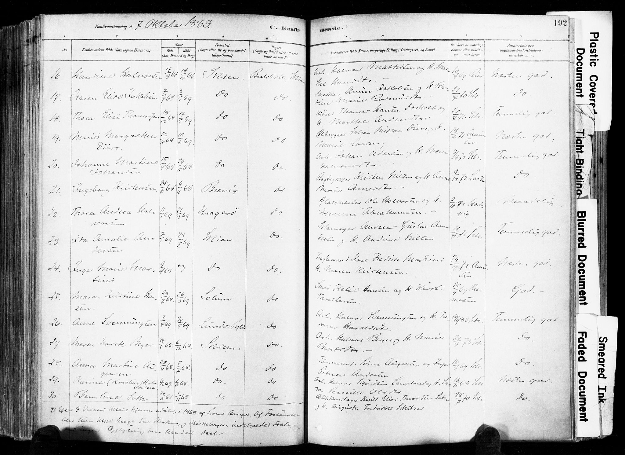 Skien kirkebøker, AV/SAKO-A-302/F/Fa/L0009: Parish register (official) no. 9, 1878-1890, p. 192