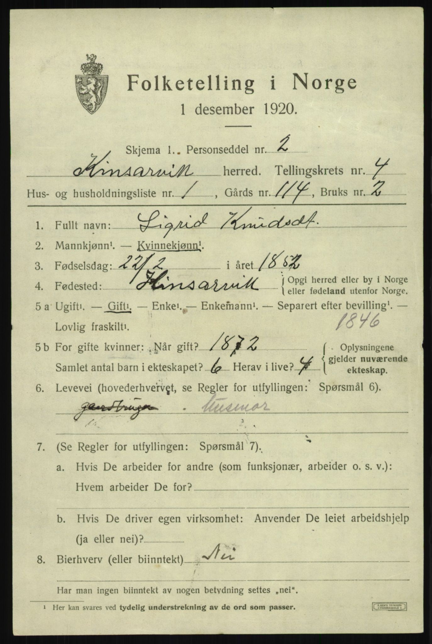 SAB, 1920 census for Kinsarvik, 1920, p. 2386