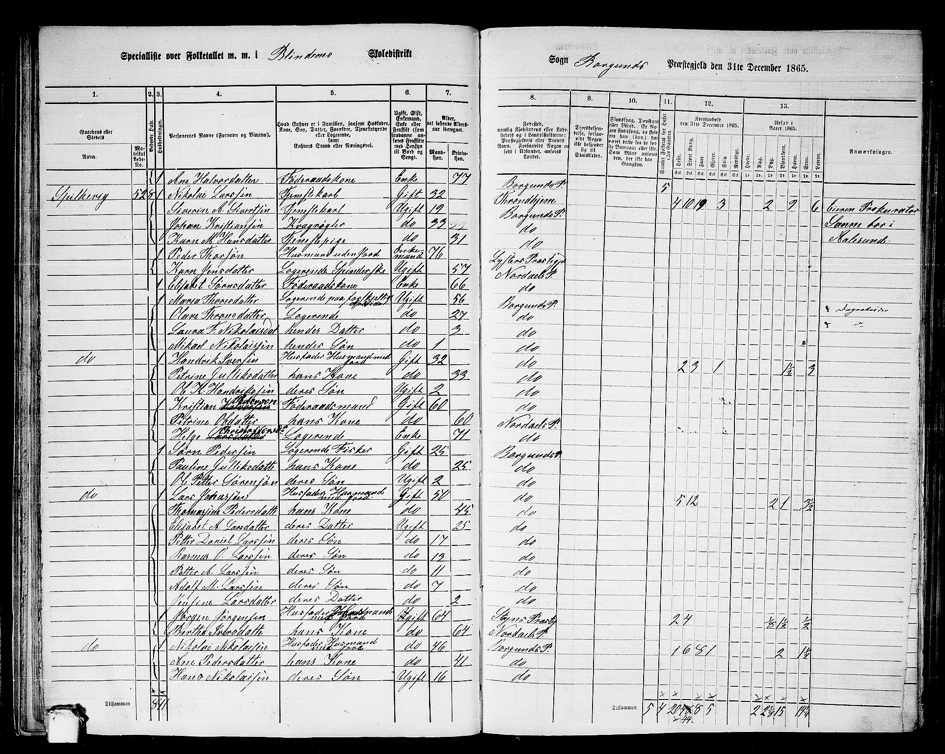 RA, 1865 census for Borgund, 1865, p. 32