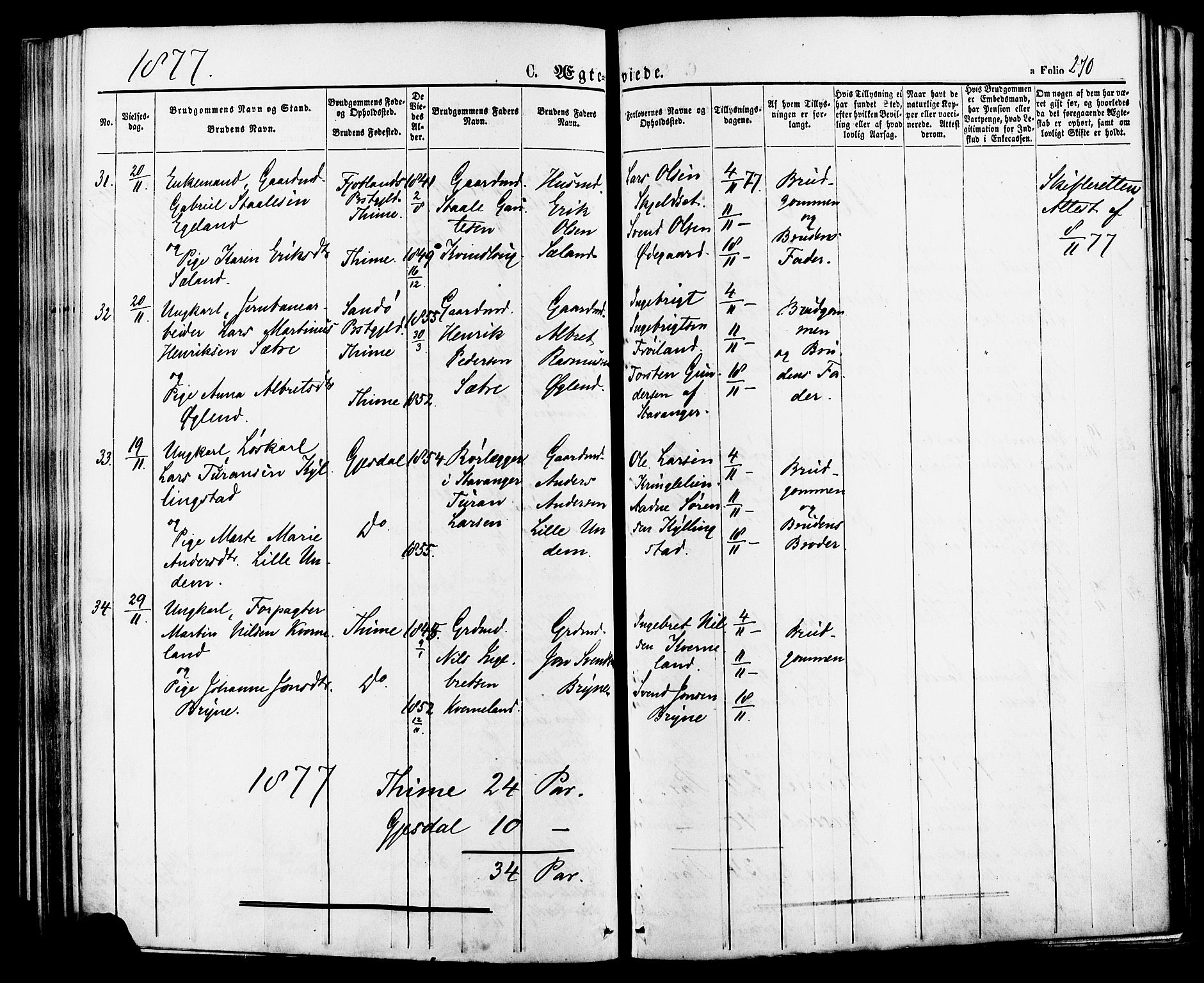 Lye sokneprestkontor, SAST/A-101794/001/30BA/L0008: Parish register (official) no. A 7, 1872-1881, p. 270