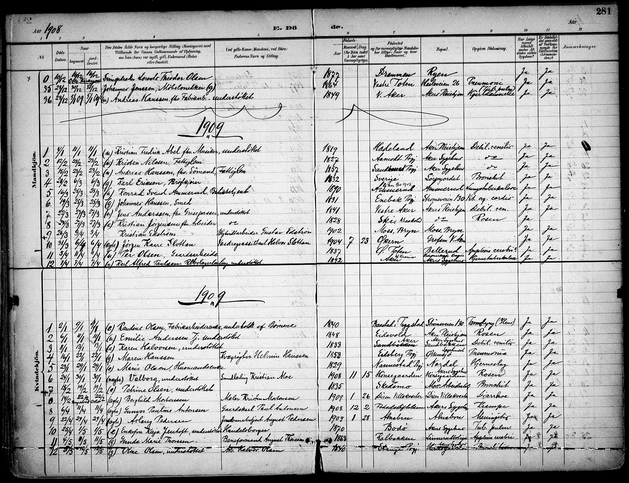 Østre Aker prestekontor Kirkebøker, AV/SAO-A-10840/F/Fa/L0011: Parish register (official) no. I 11, 1895-1917, p. 281