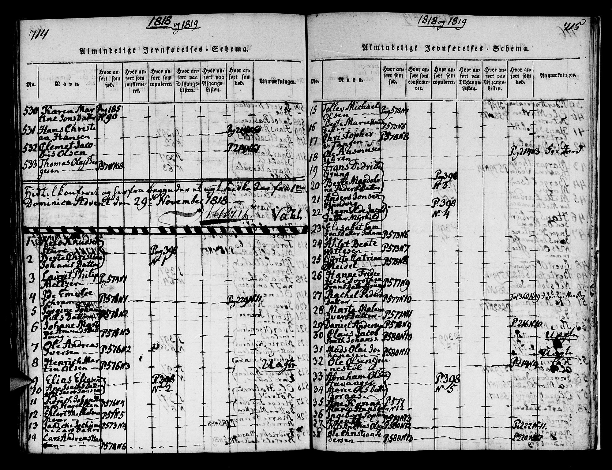 Korskirken sokneprestembete, AV/SAB-A-76101/H/Hab: Parish register (copy) no. A 1b, 1815-1821, p. 714-715