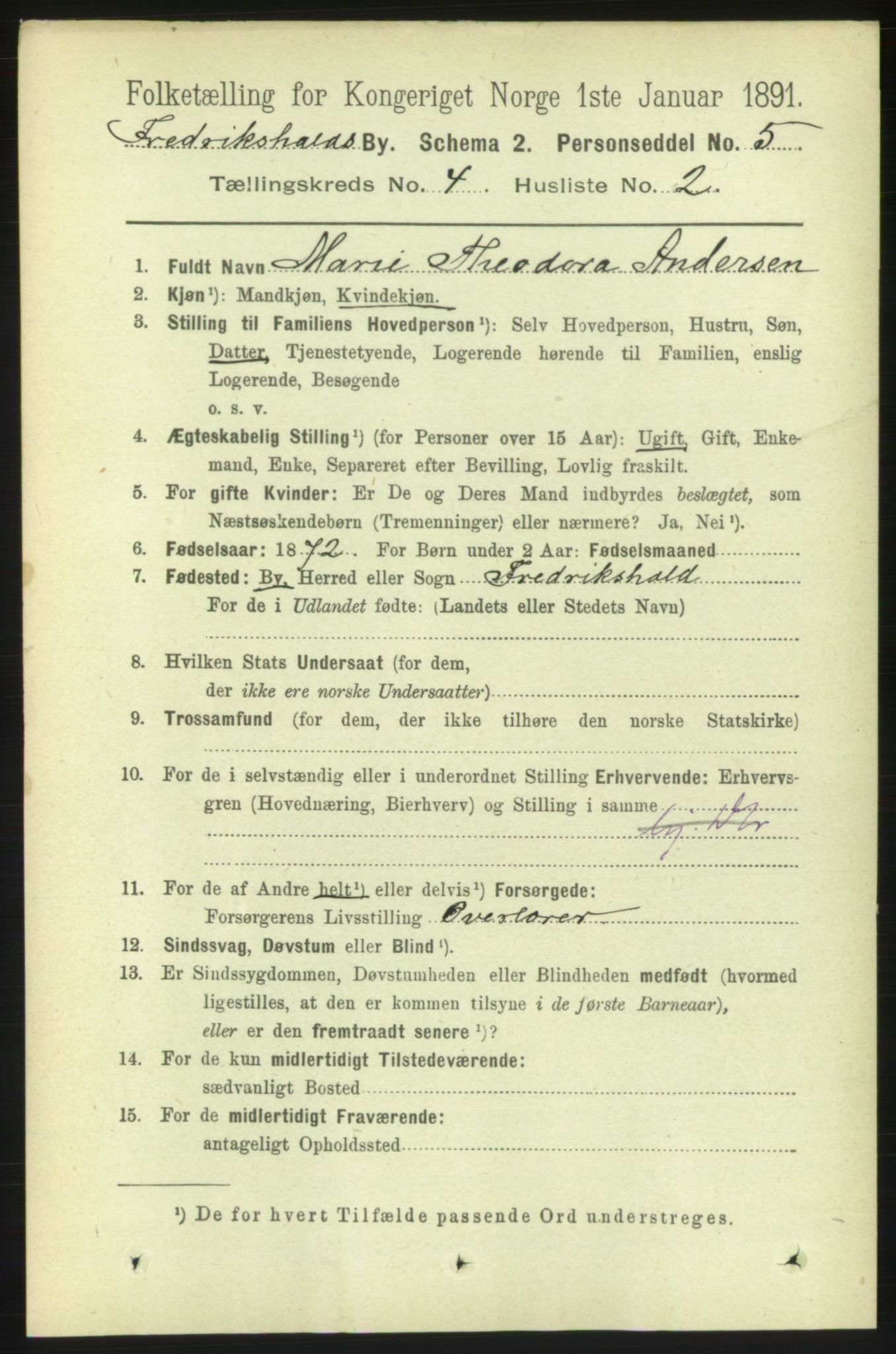 RA, 1891 census for 0101 Fredrikshald, 1891, p. 3758