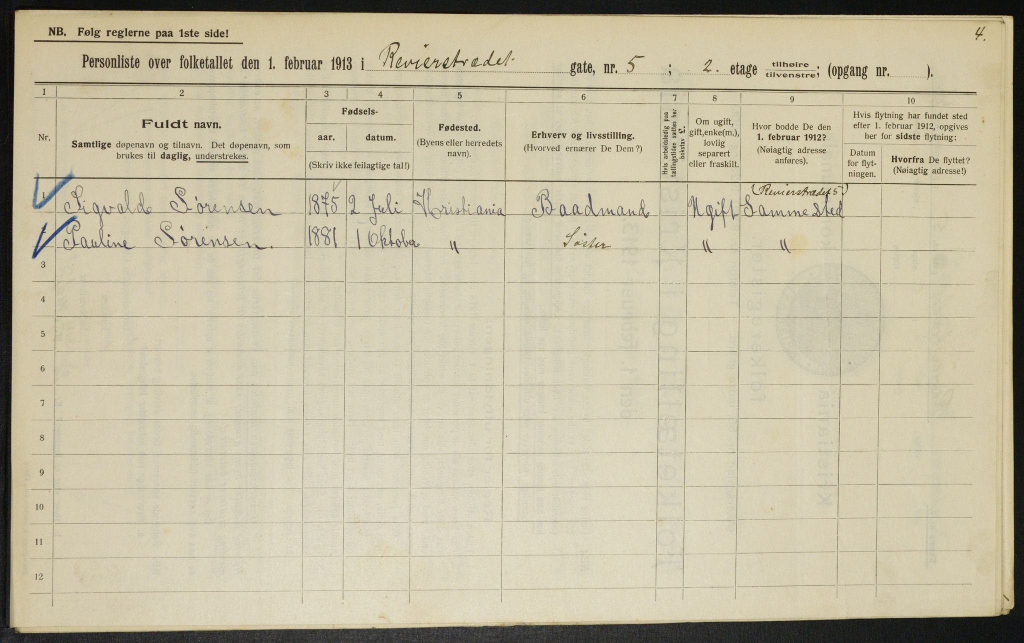 OBA, Municipal Census 1913 for Kristiania, 1913, p. 82943