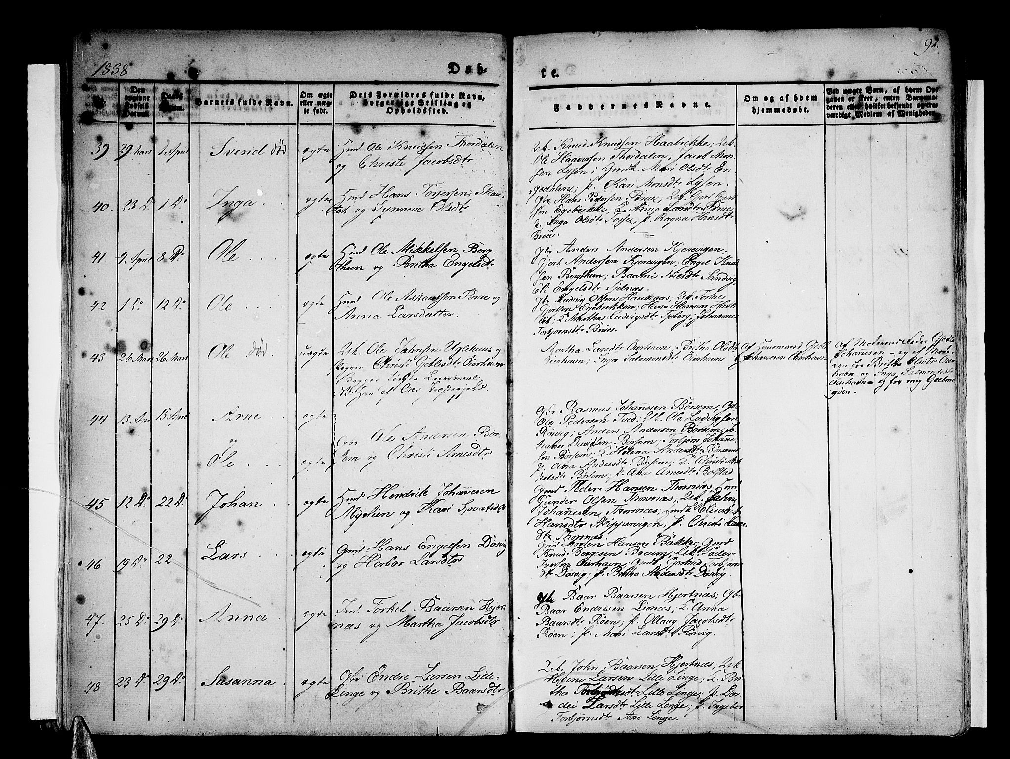 Strandebarm sokneprestembete, AV/SAB-A-78401/H/Haa: Parish register (official) no. A 6, 1826-1843, p. 92