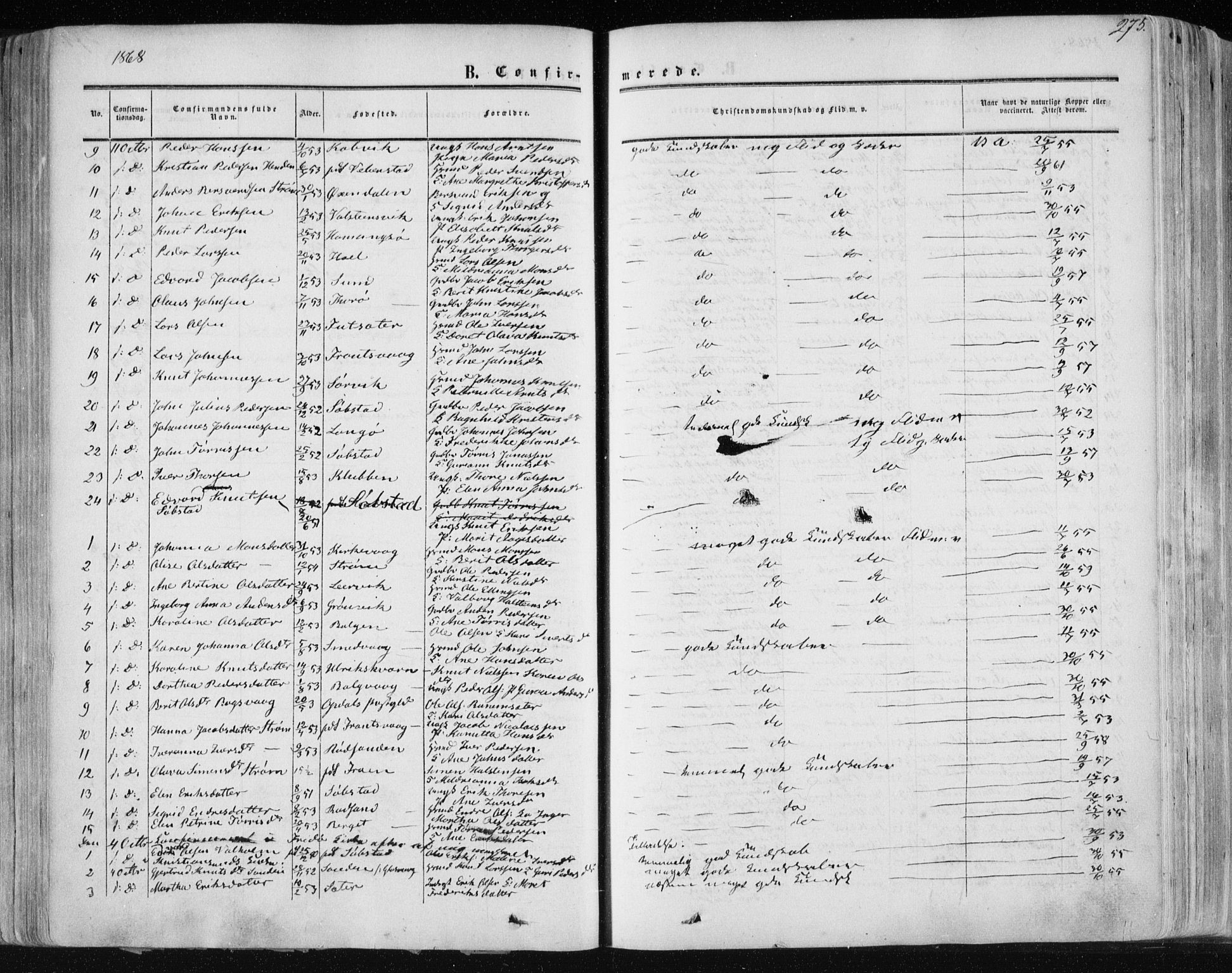 Ministerialprotokoller, klokkerbøker og fødselsregistre - Møre og Romsdal, AV/SAT-A-1454/568/L0804: Parish register (official) no. 568A11, 1854-1868, p. 275