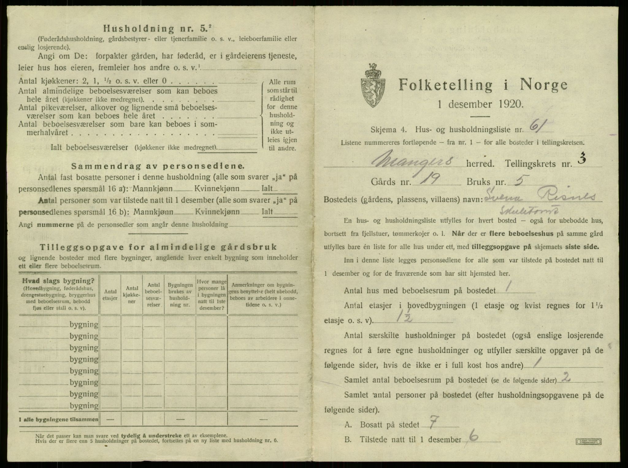 SAB, 1920 census for Manger, 1920, p. 296