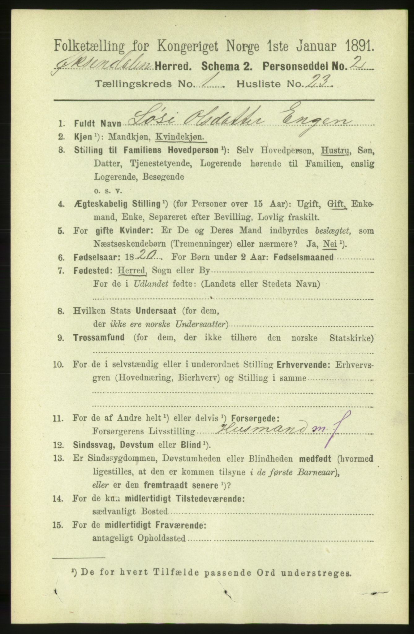 RA, 1891 census for 1561 Øksendal, 1891, p. 207