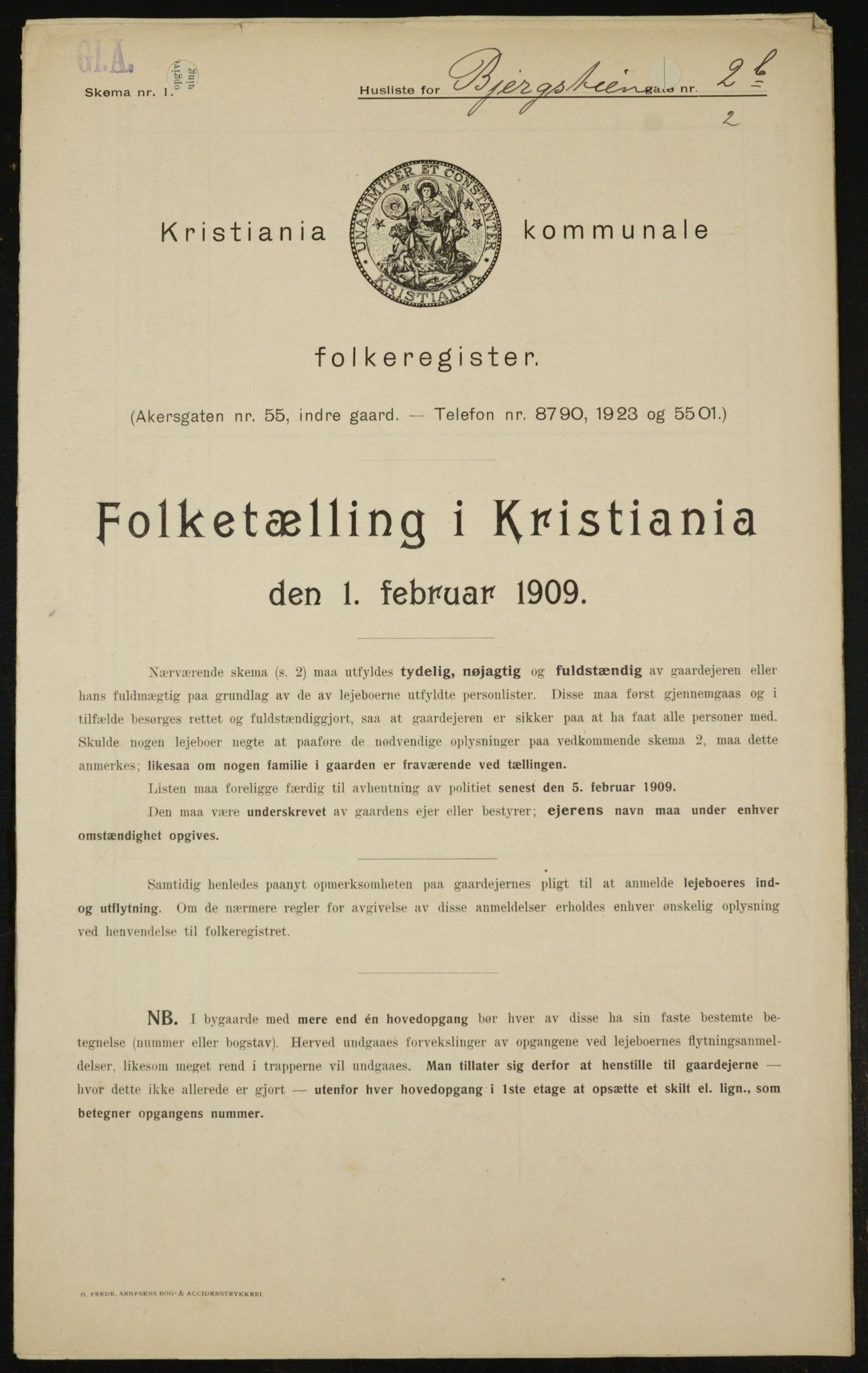 OBA, Municipal Census 1909 for Kristiania, 1909, p. 3984