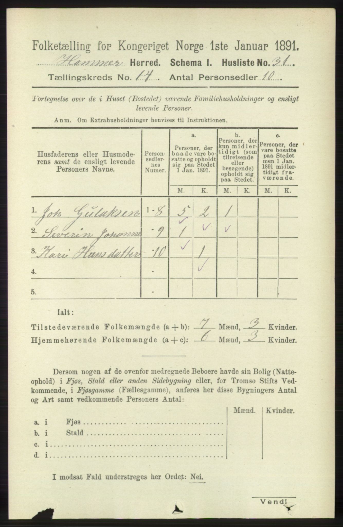 RA, 1891 census for 1254 Hamre, 1891, p. 4385