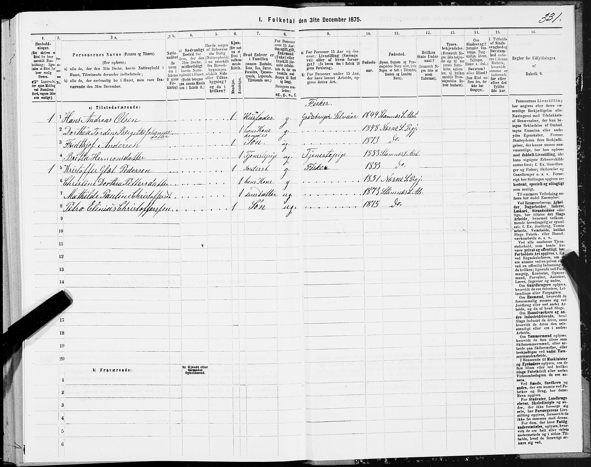 SAT, 1875 census for 1820P Alstahaug, 1875, p. 3331