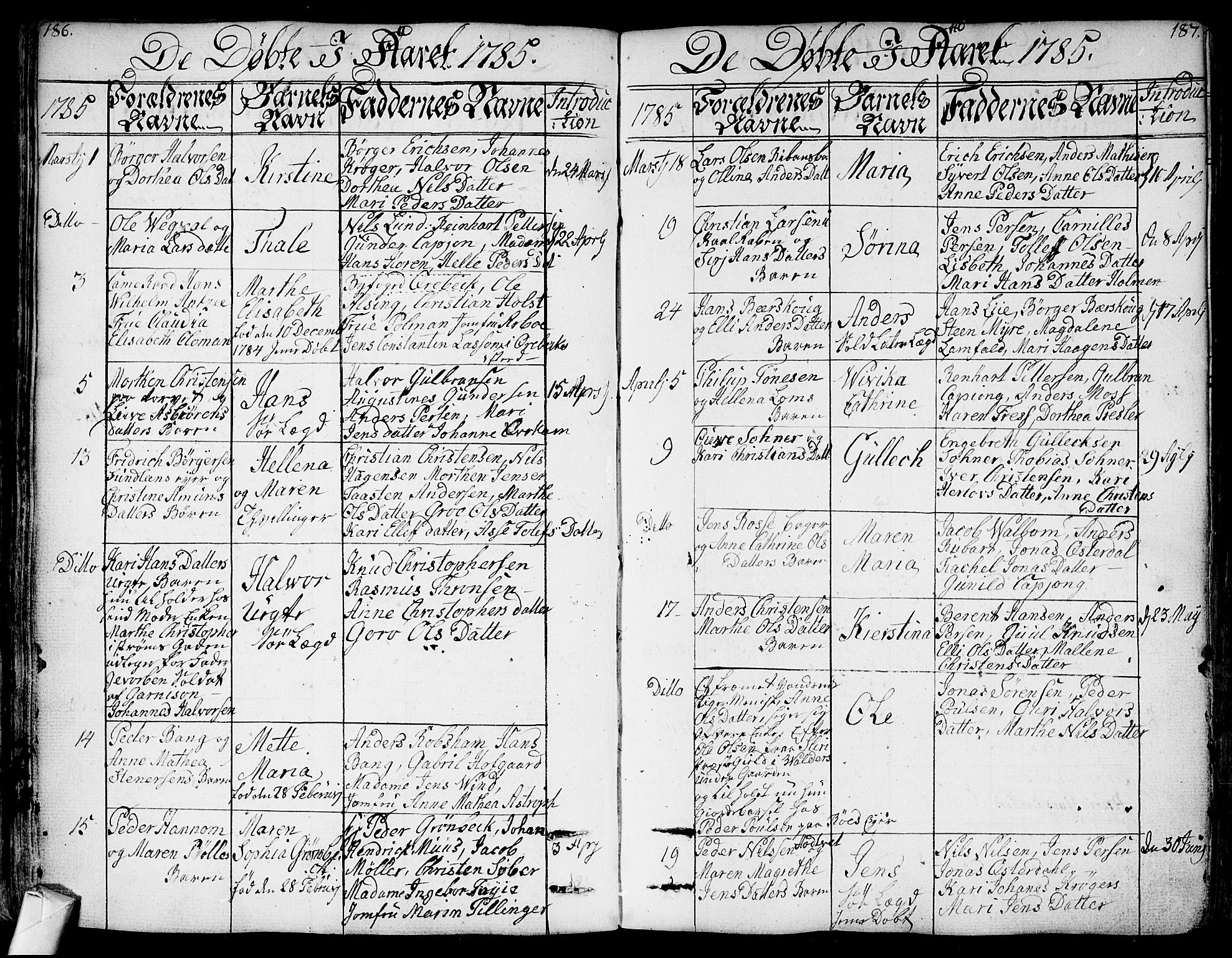 Bragernes kirkebøker, SAKO/A-6/F/Fa/L0006a: Parish register (official) no. I 6, 1782-1814, p. 186-187