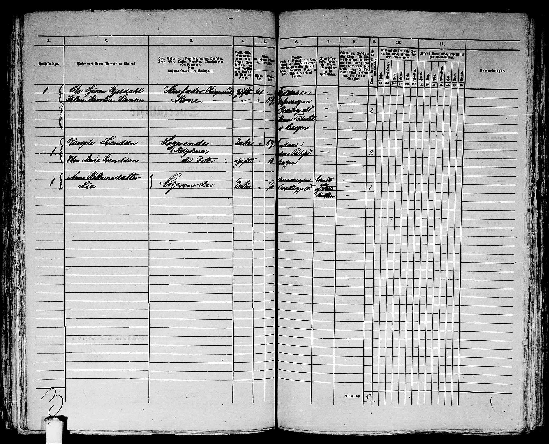 RA, 1865 census for Bergen, 1865, p. 3782