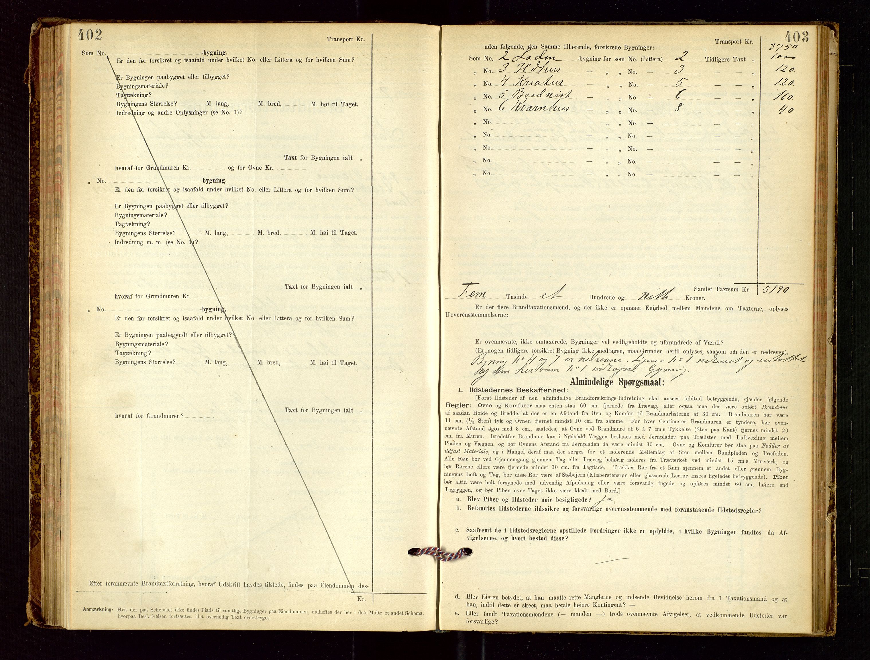 Sand lensmannskontor, AV/SAST-A-100415/Goc/L0001: "Brandtaxationsprotokol", 1895-1935, p. 402-403