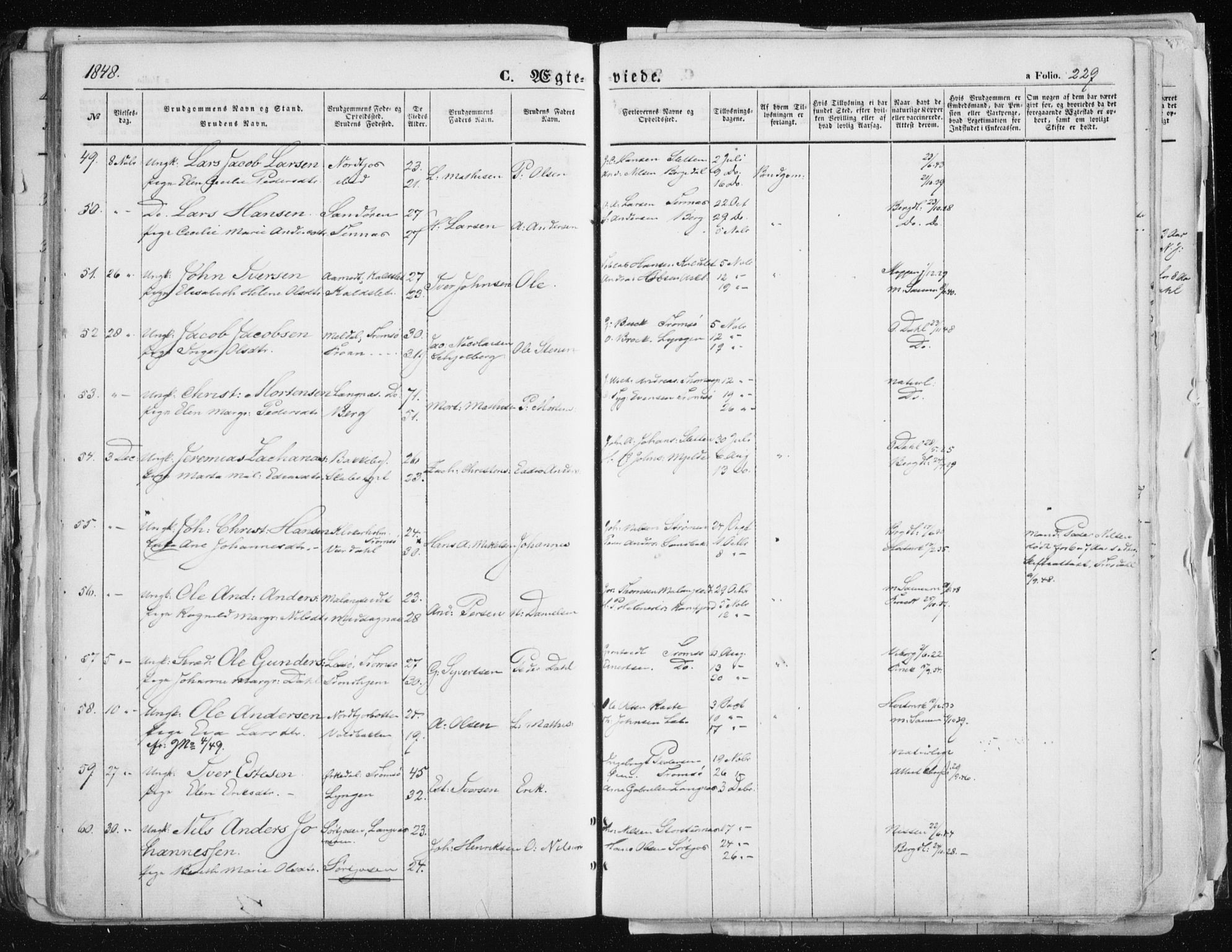 Tromsø sokneprestkontor/stiftsprosti/domprosti, SATØ/S-1343/G/Ga/L0010kirke: Parish register (official) no. 10, 1848-1855, p. 229