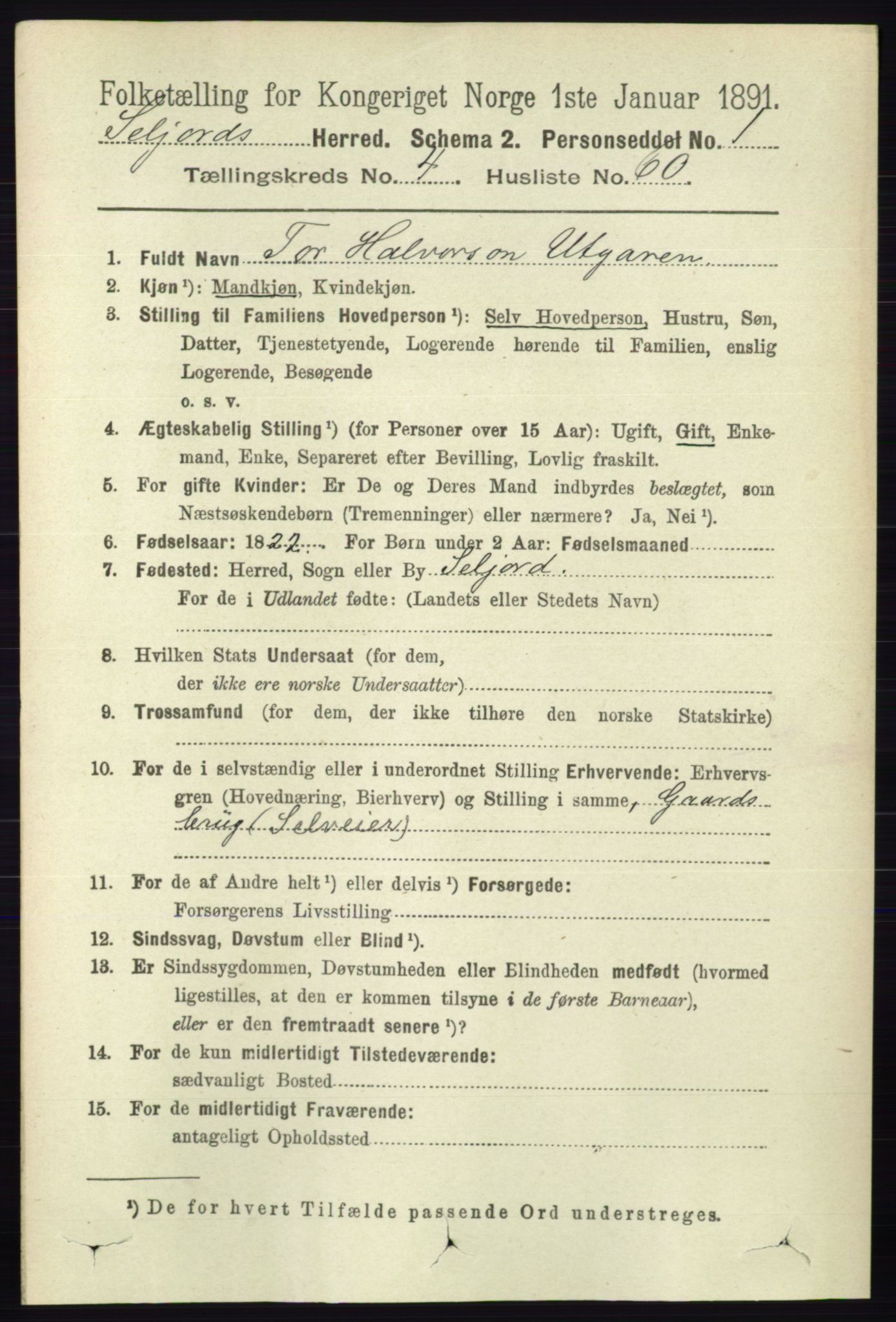 RA, 1891 census for 0828 Seljord, 1891, p. 1651