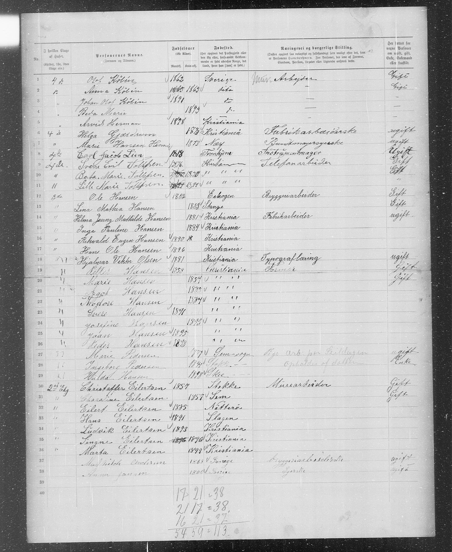 OBA, Municipal Census 1899 for Kristiania, 1899, p. 726