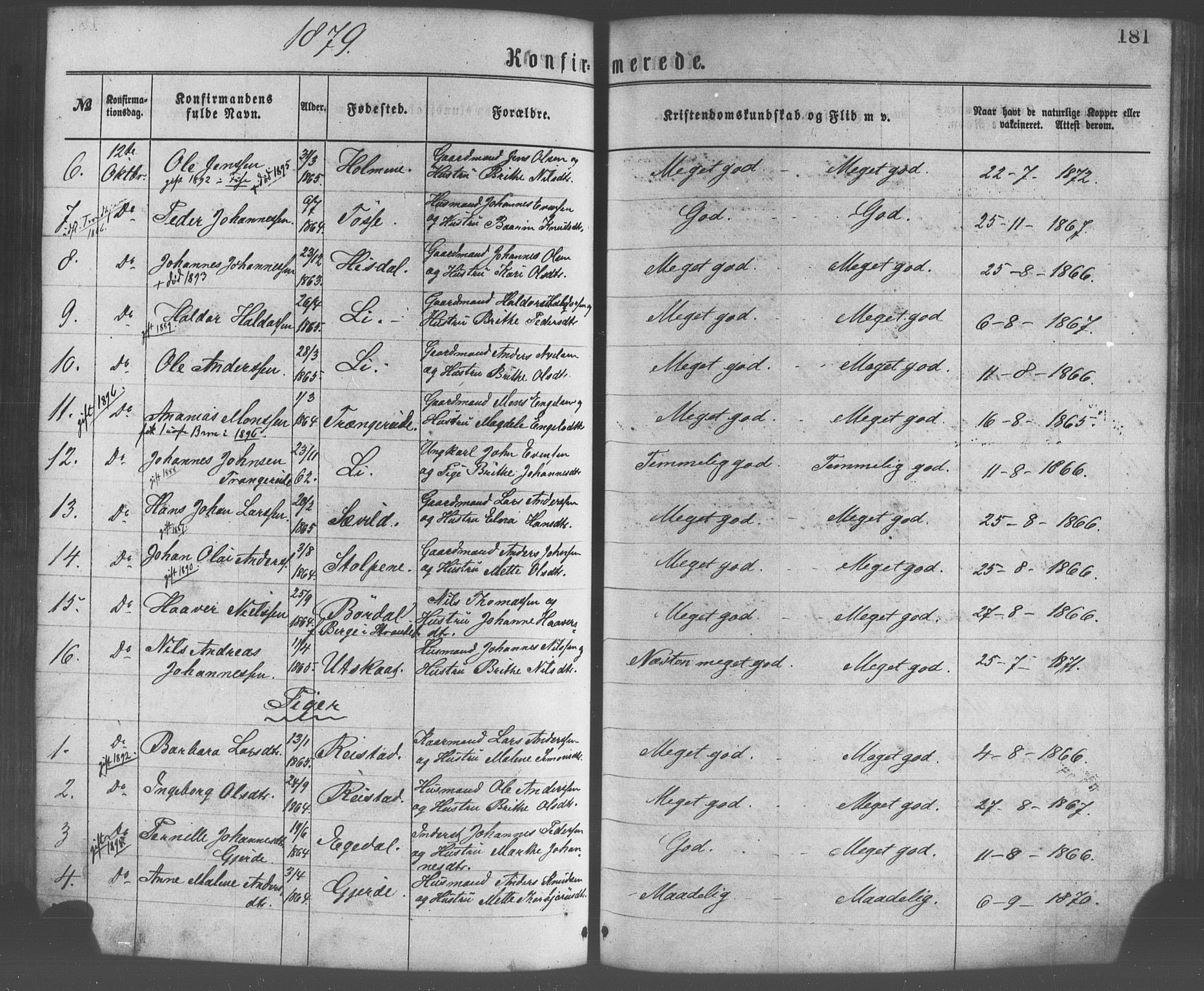 Os sokneprestembete, SAB/A-99929: Parish register (official) no. A 18, 1874-1884, p. 181