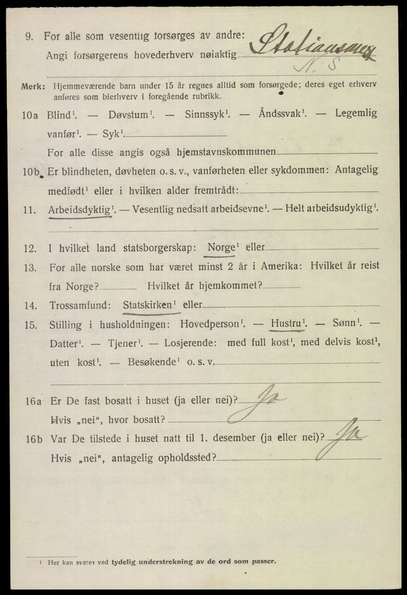 SAK, 1920 census for Bygland, 1920, p. 5260