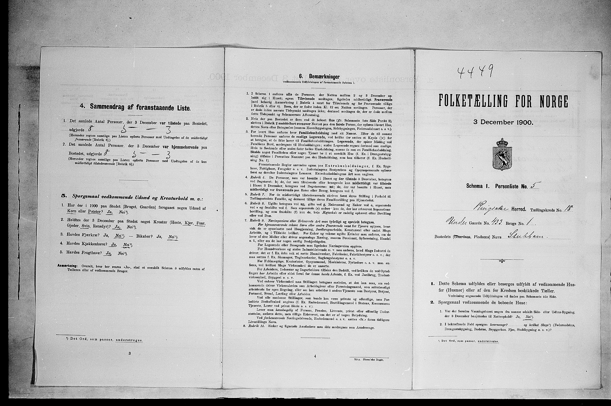 SAH, 1900 census for Ringsaker, 1900, p. 3237