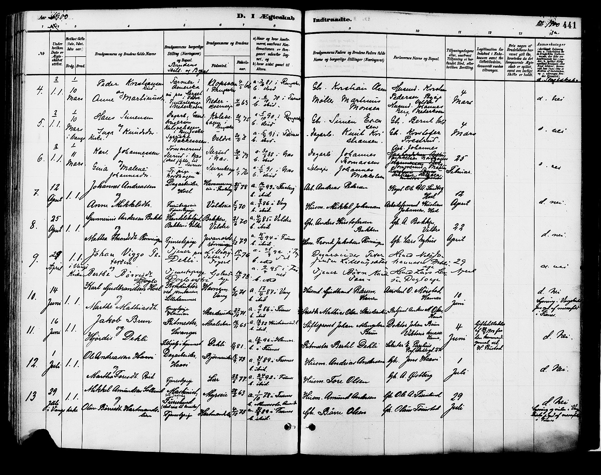 Vang prestekontor, Hedmark, SAH/PREST-008/H/Ha/Haa/L0018B: Parish register (official) no. 18B, 1880-1906, p. 441