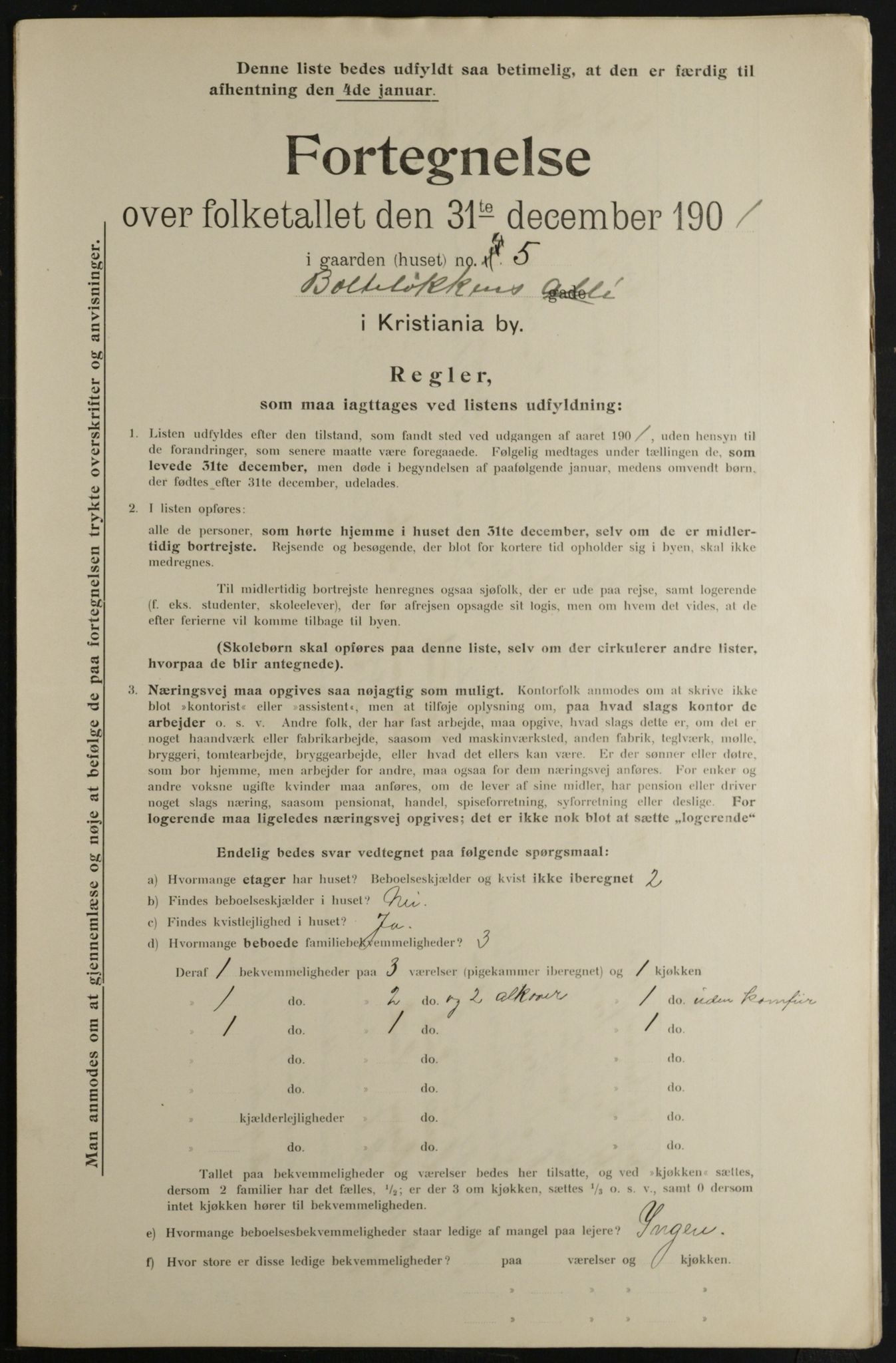 OBA, Municipal Census 1901 for Kristiania, 1901, p. 1275