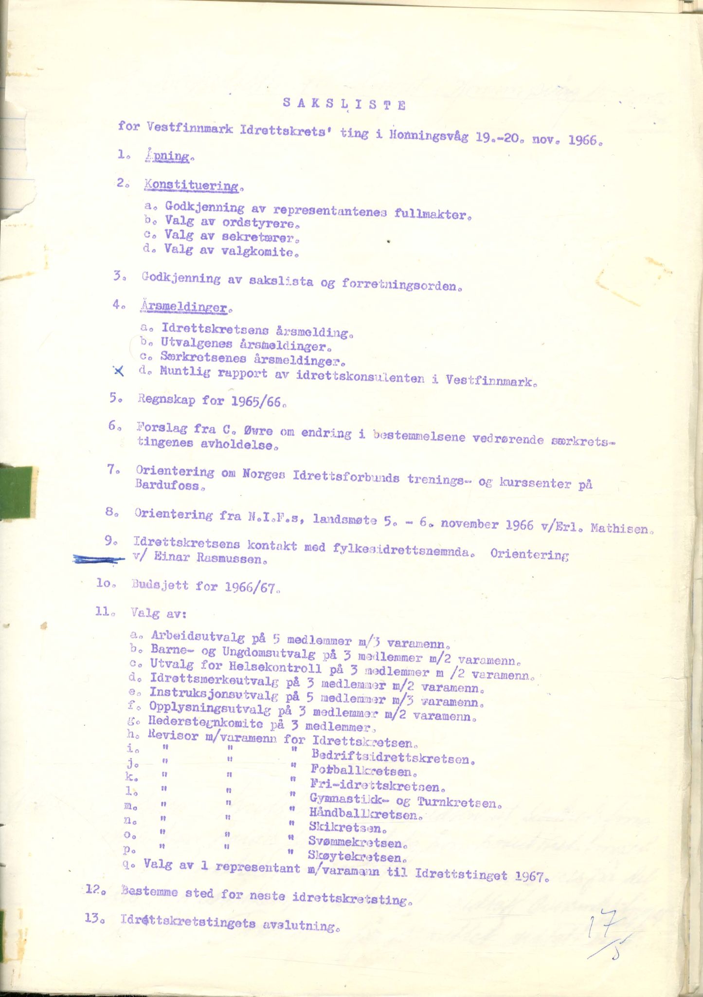 Vest-Finnmark Idrettskrets, FMFB/A-1042/A/Aa/L0003: Møteprotokoll for styre, kretsting og arbeidsutvalg, 1961-1971, p. 153