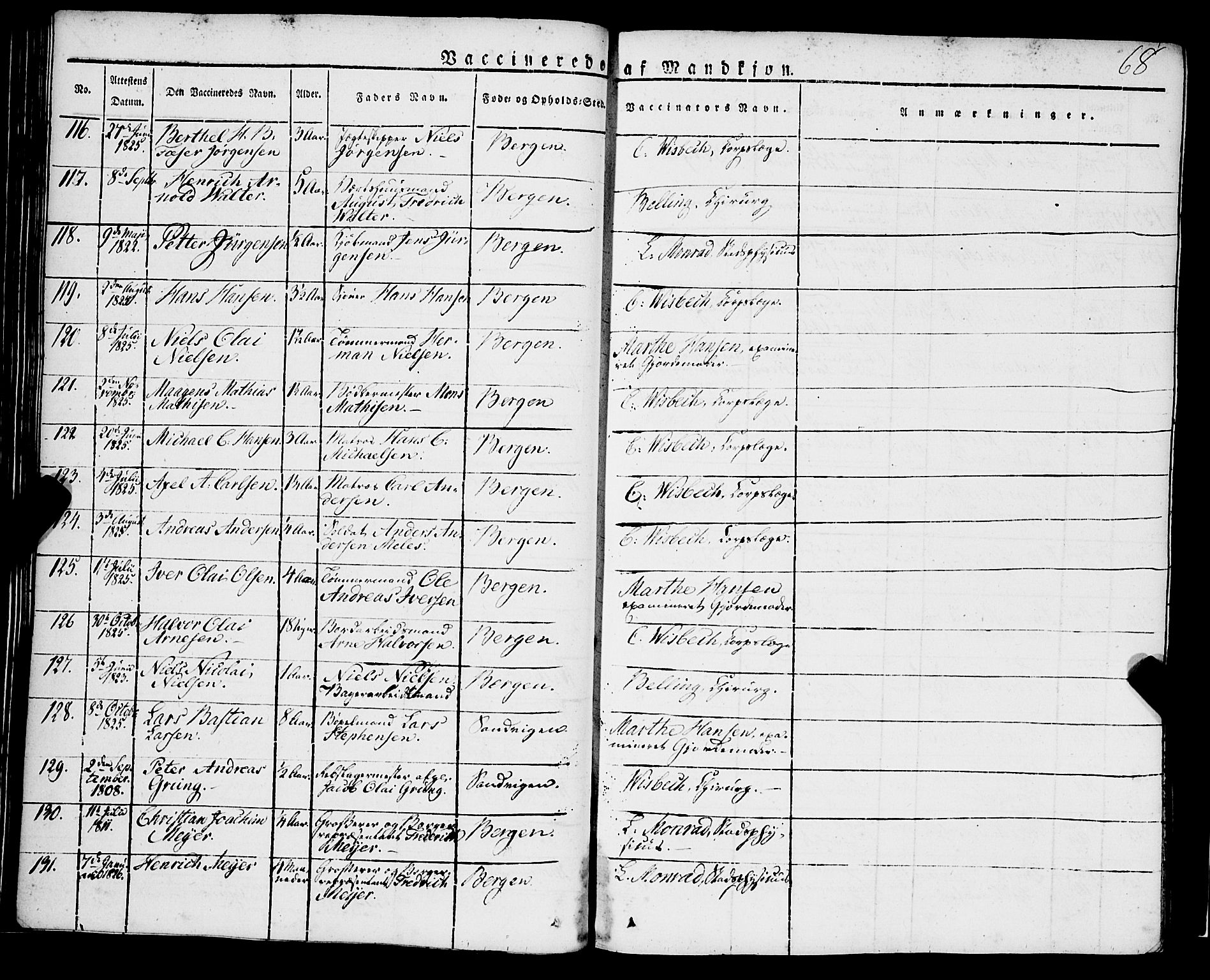 Korskirken sokneprestembete, SAB/A-76101/H/Haa/L0050: Parish register (official) no. F 1, 1821-1869, p. 68
