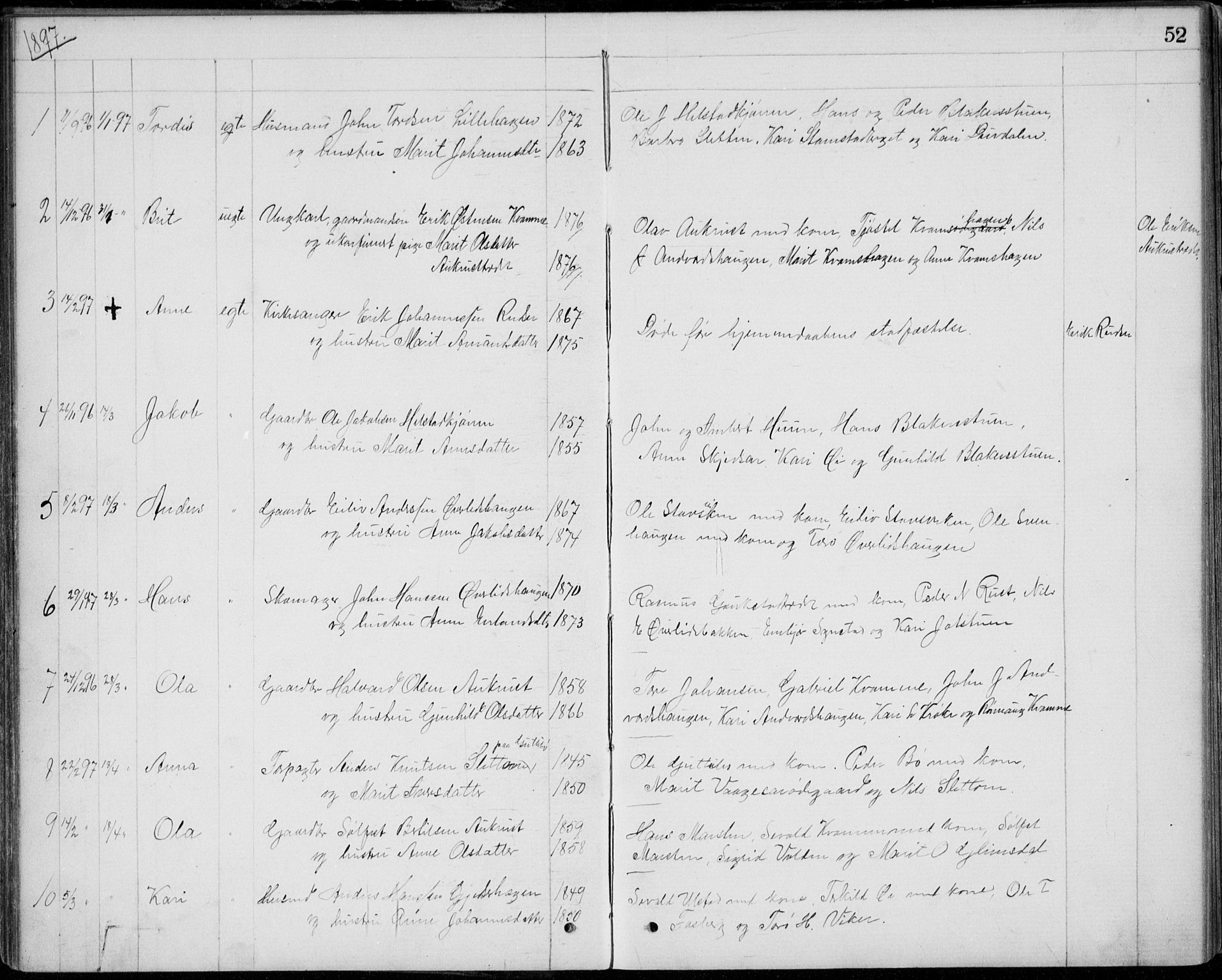 Lom prestekontor, SAH/PREST-070/L/L0013: Parish register (copy) no. 13, 1874-1938, p. 52