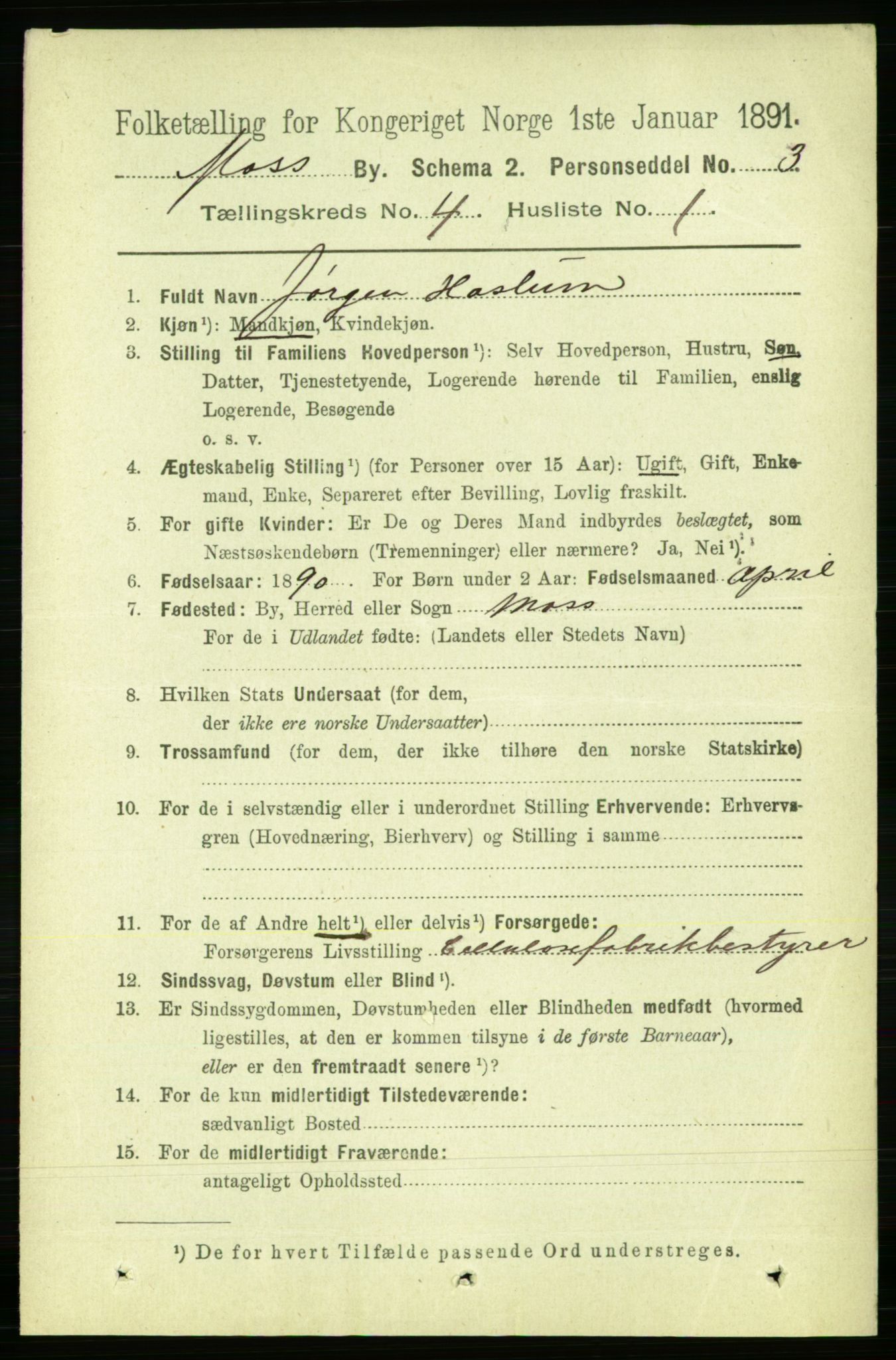 RA, 1891 census for 0104 Moss, 1891, p. 2662