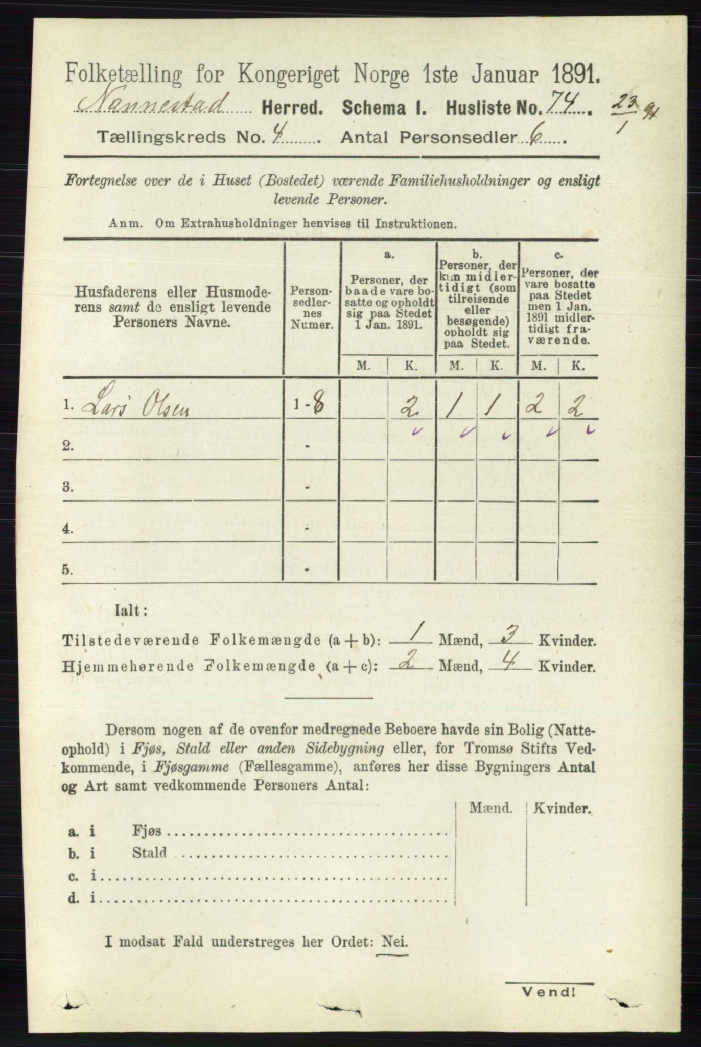 RA, 1891 census for 0238 Nannestad, 1891, p. 2054