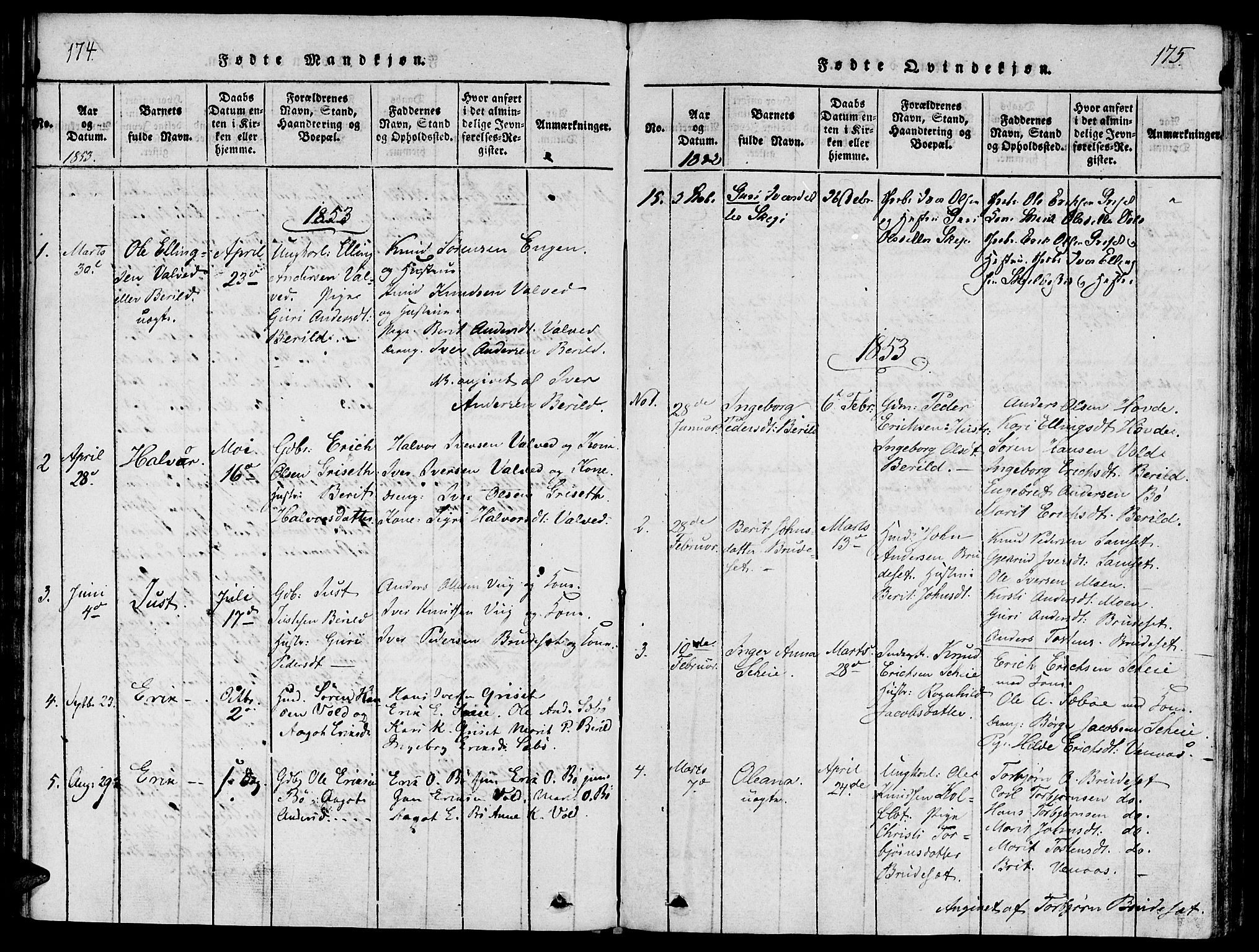 Ministerialprotokoller, klokkerbøker og fødselsregistre - Møre og Romsdal, SAT/A-1454/543/L0561: Parish register (official) no. 543A01, 1818-1853, p. 174-175