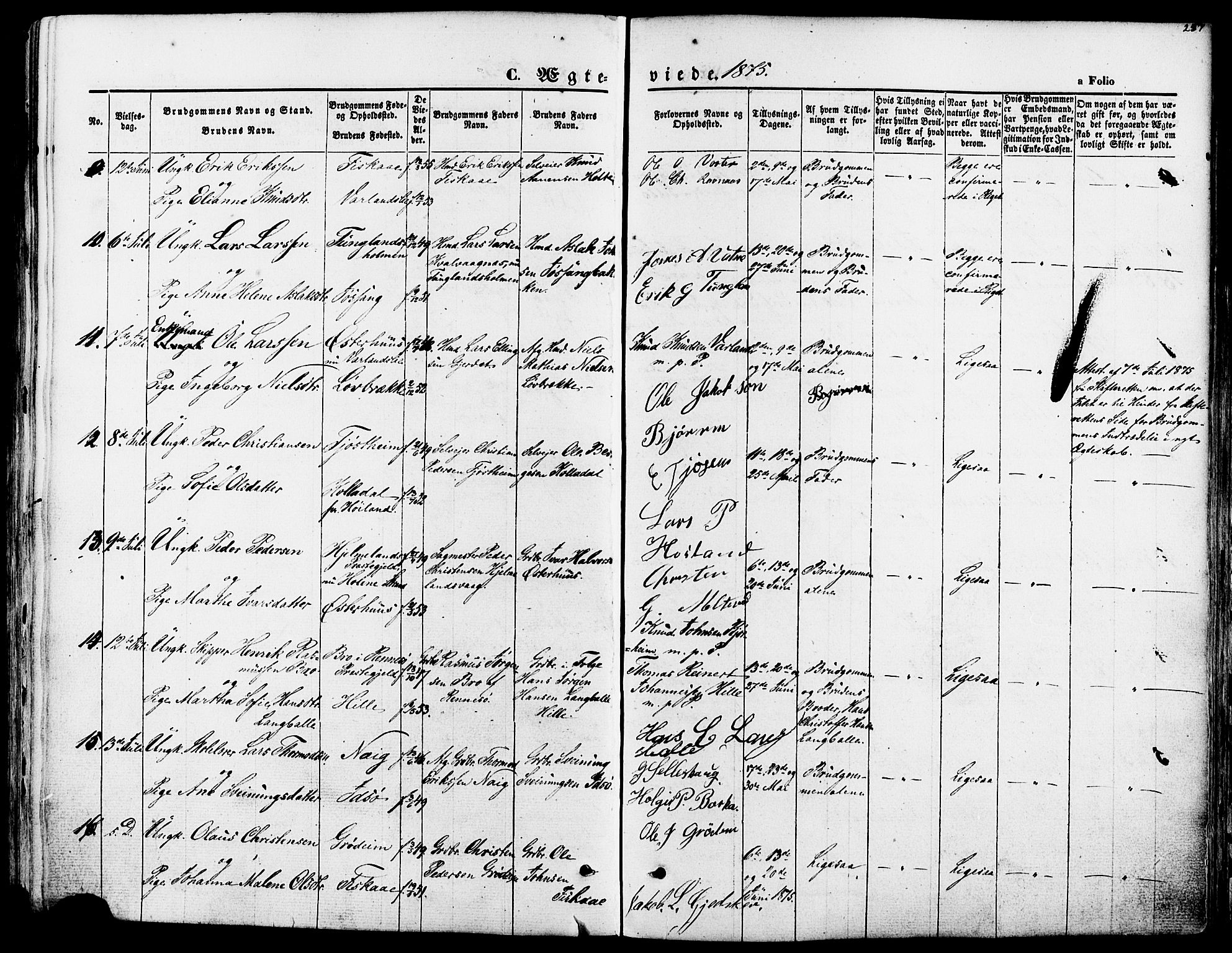 Strand sokneprestkontor, SAST/A-101828/H/Ha/Haa/L0007: Parish register (official) no. A 7, 1855-1881, p. 257
