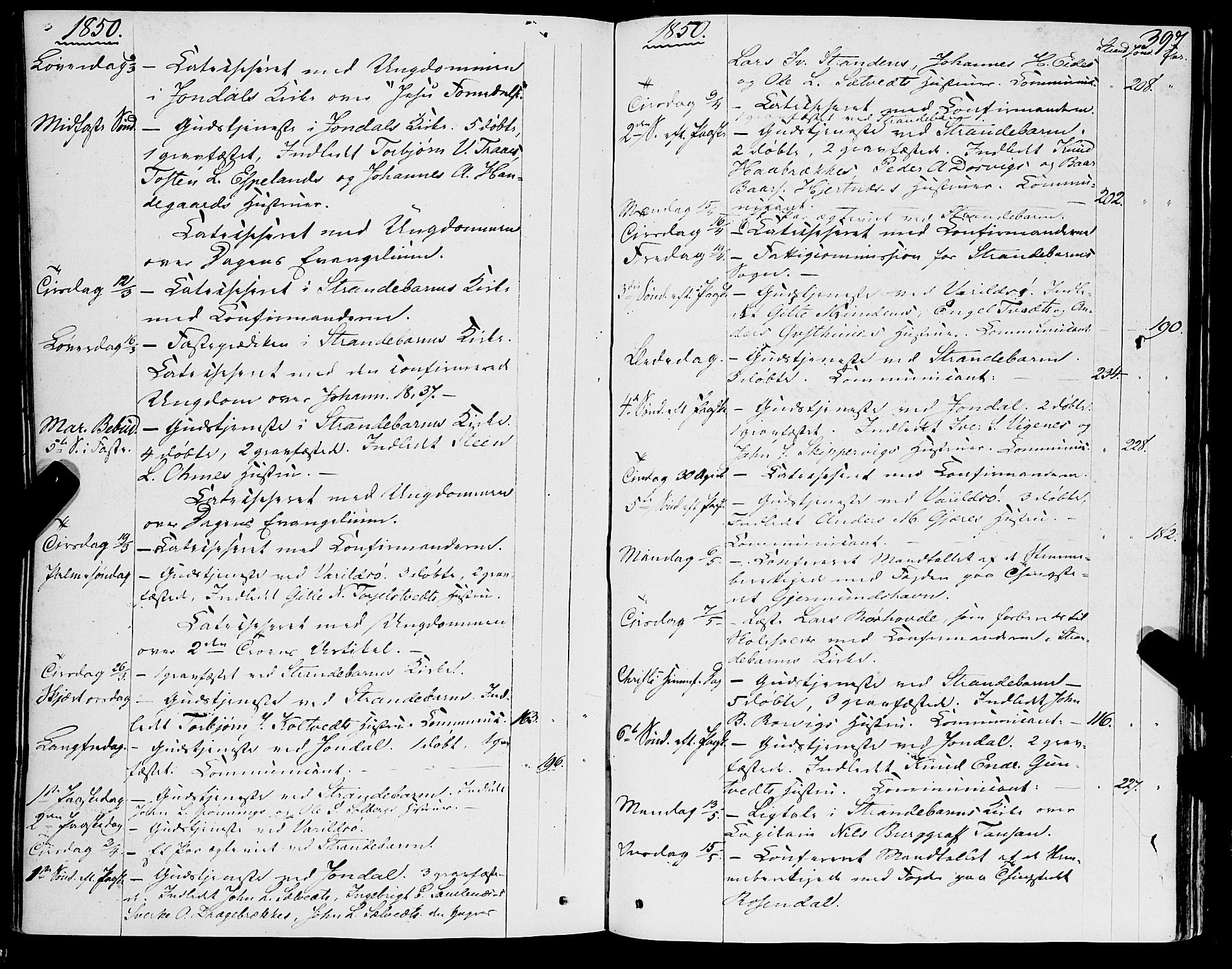 Strandebarm sokneprestembete, SAB/A-78401/H/Haa: Parish register (official) no. A 7, 1844-1872, p. 397