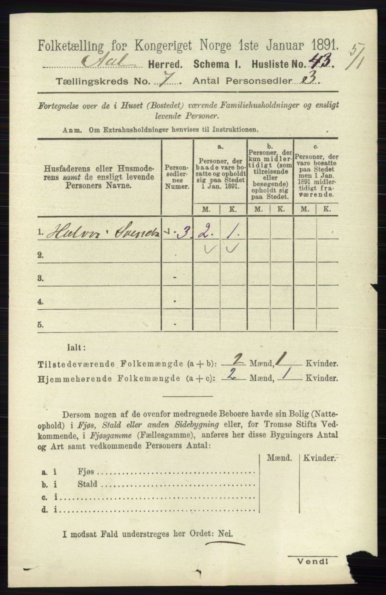 RA, 1891 census for 0619 Ål, 1891, p. 1824