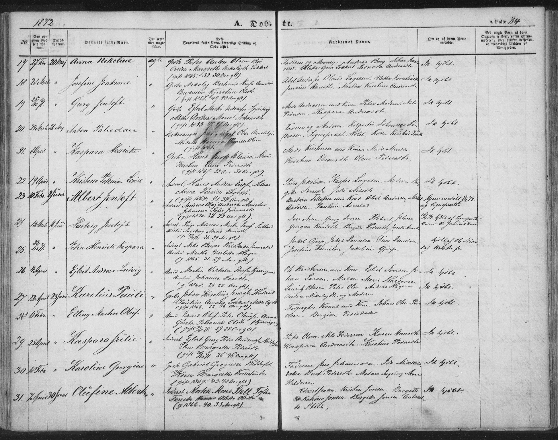 Ministerialprotokoller, klokkerbøker og fødselsregistre - Nordland, AV/SAT-A-1459/895/L1369: Parish register (official) no. 895A04, 1852-1872, p. 84