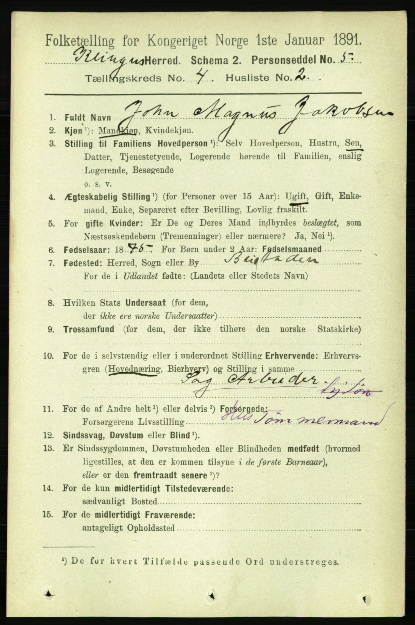 RA, 1891 census for 1746 Klinga, 1891, p. 1161