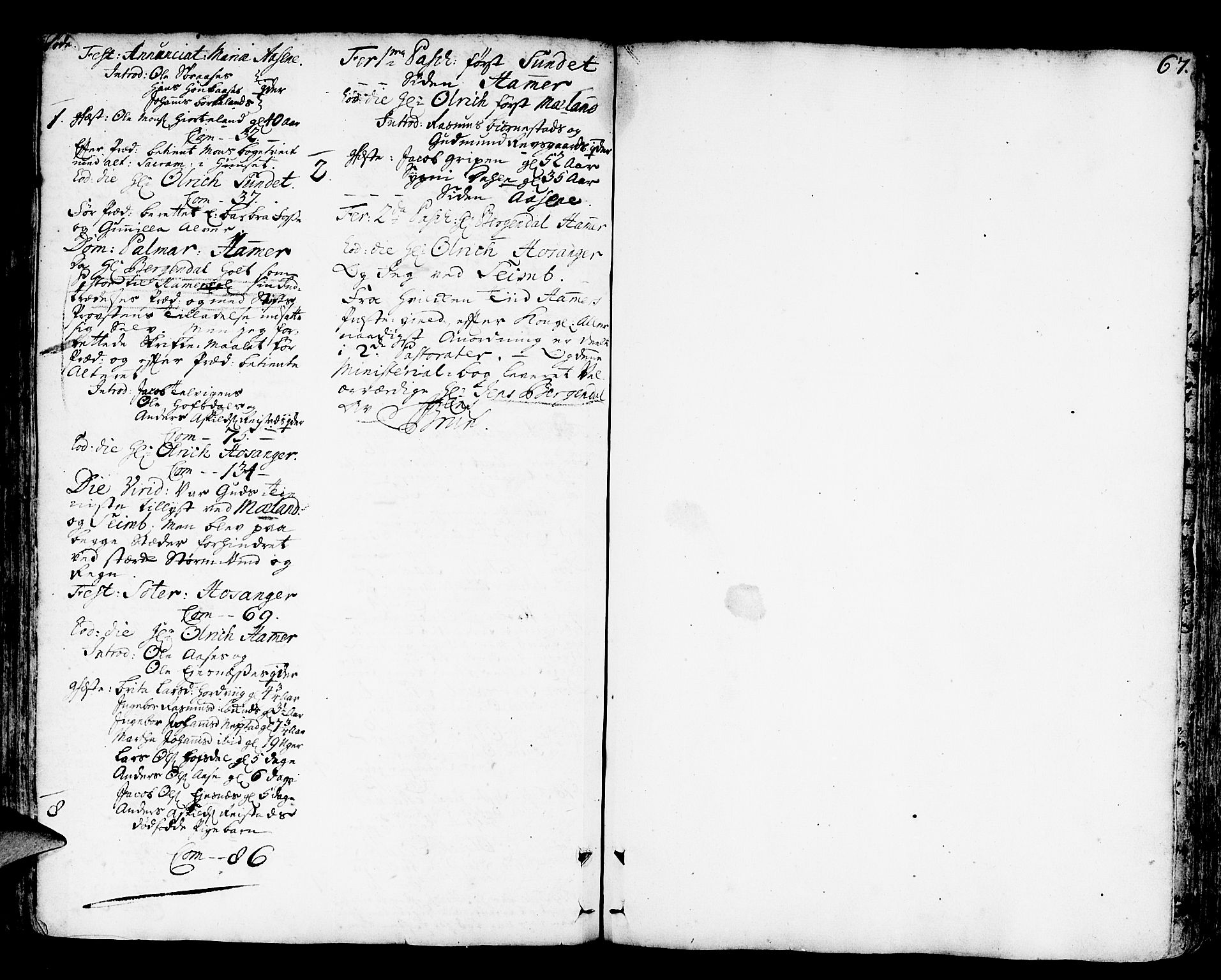 Hamre sokneprestembete, AV/SAB-A-75501/H/Ha/Haa/Haaa/L0005: Parish register (official) no. A 5, 1732-1750, p. 67