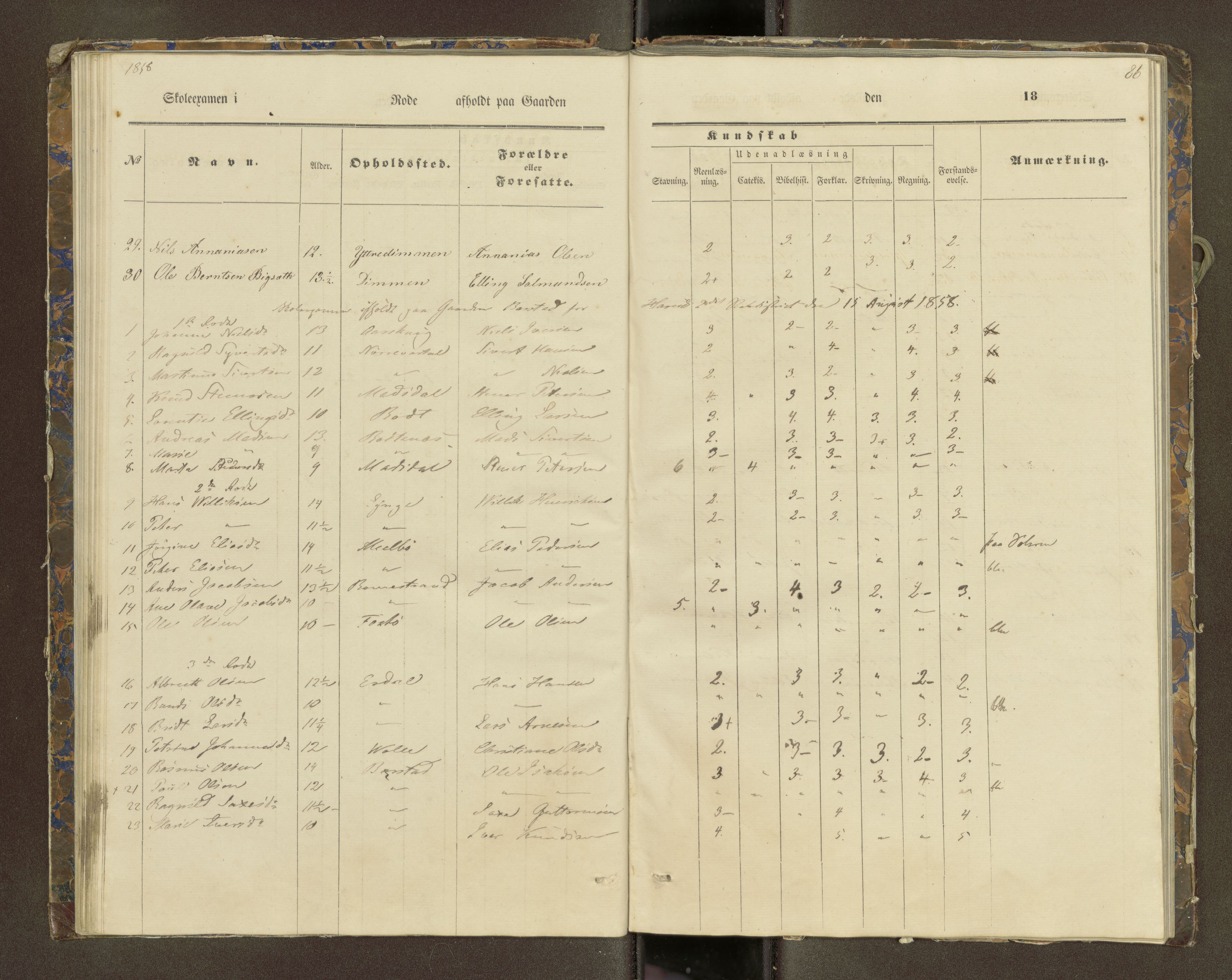 Ulstein sokneprestkontor, AV/SAT-A-1005/1/III/III2/III2f/L0001: Skoleeksamensprotokoll, 1850-1861, p. 86