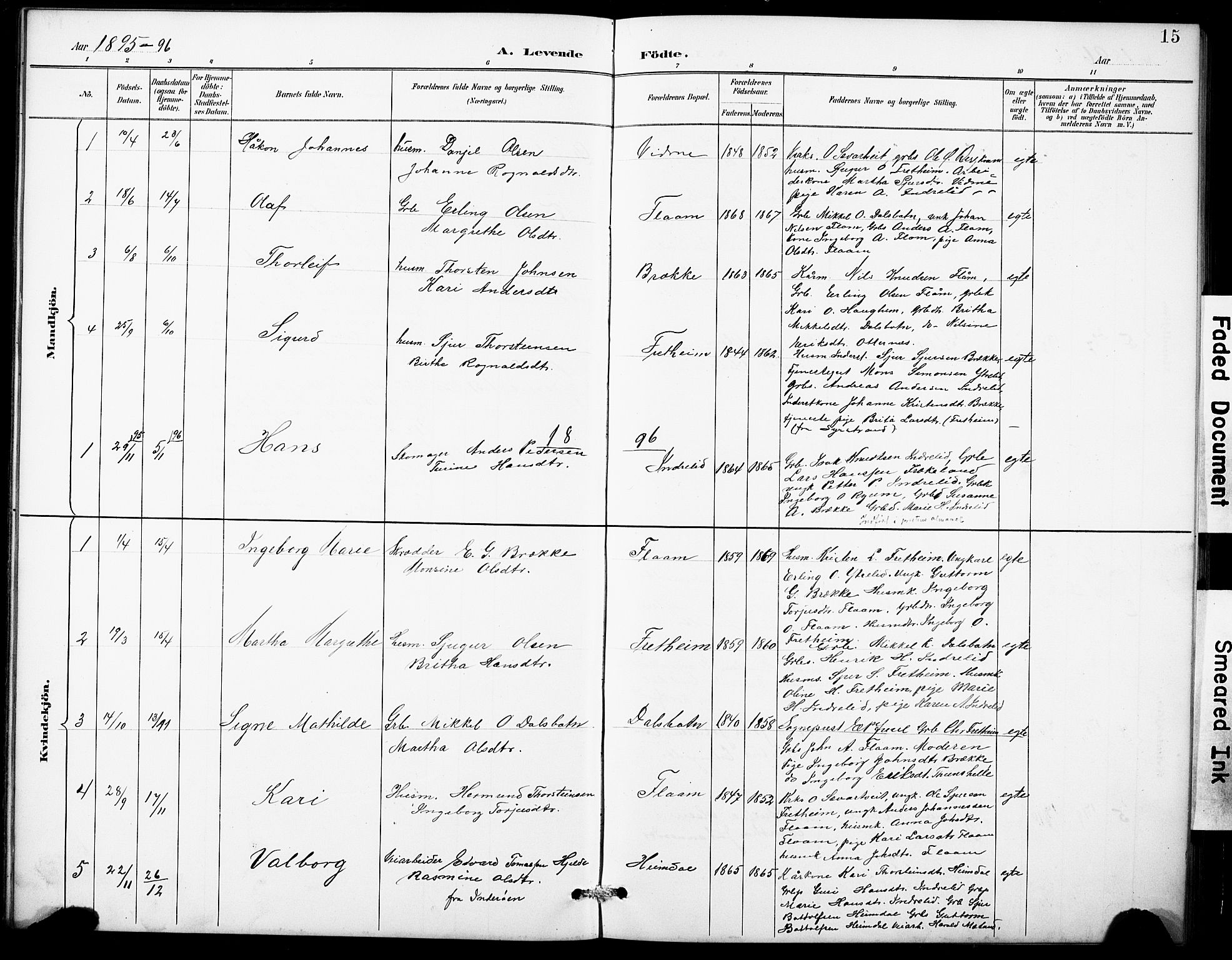 Aurland sokneprestembete, AV/SAB-A-99937/H/Hb/Hbb/L0002: Parish register (copy) no. B 2, 1887-1929, p. 15
