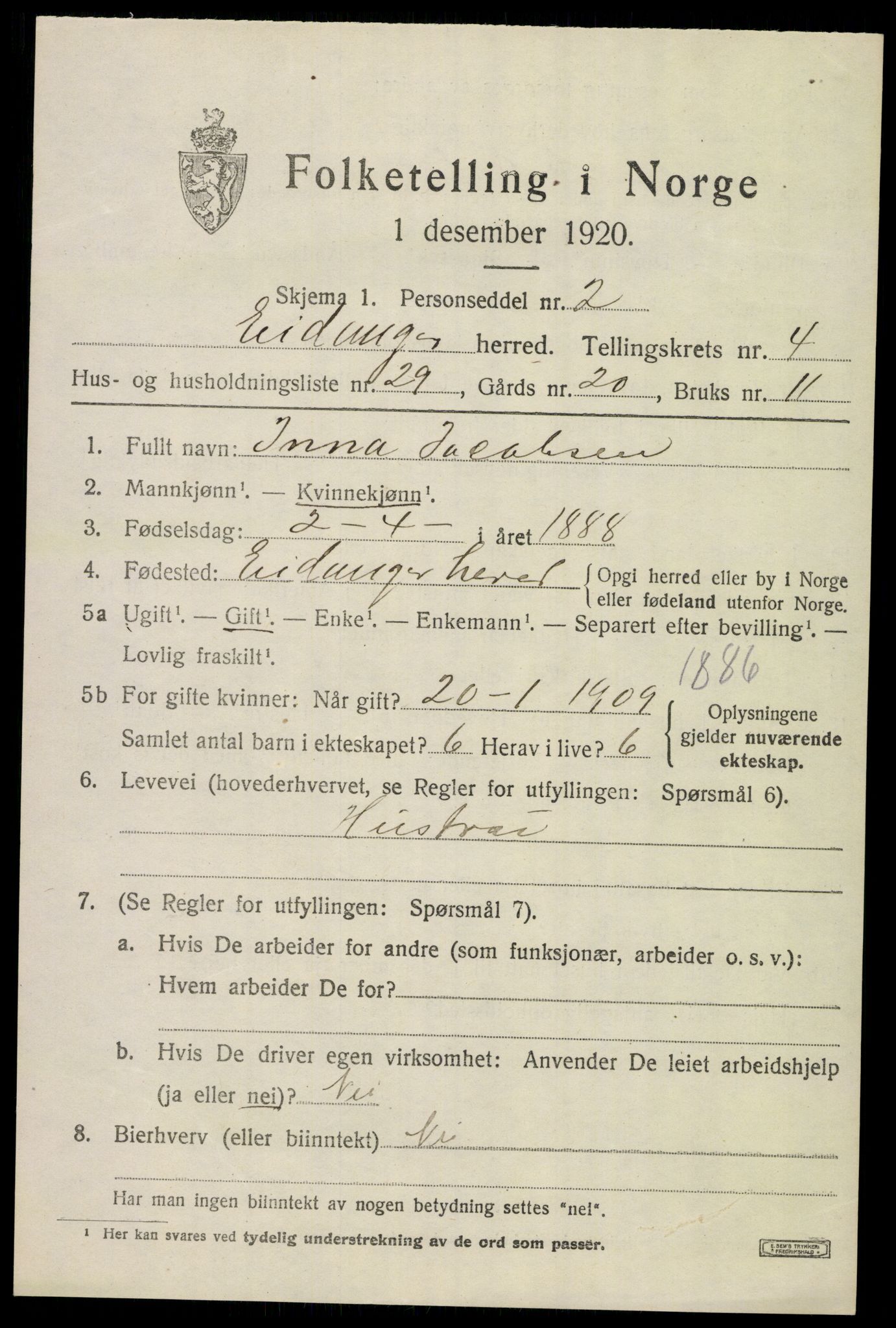 SAKO, 1920 census for Eidanger, 1920, p. 4102