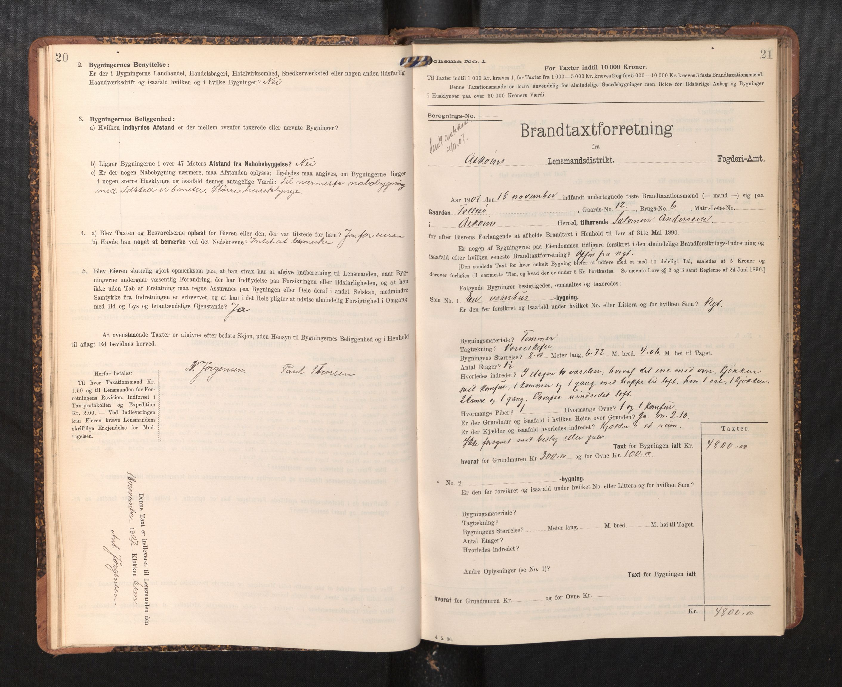 Lensmannen i Askøy, AV/SAB-A-31001/0012/L0005: Branntakstprotokoll, skjematakst, 1907-1915, p. 20-21