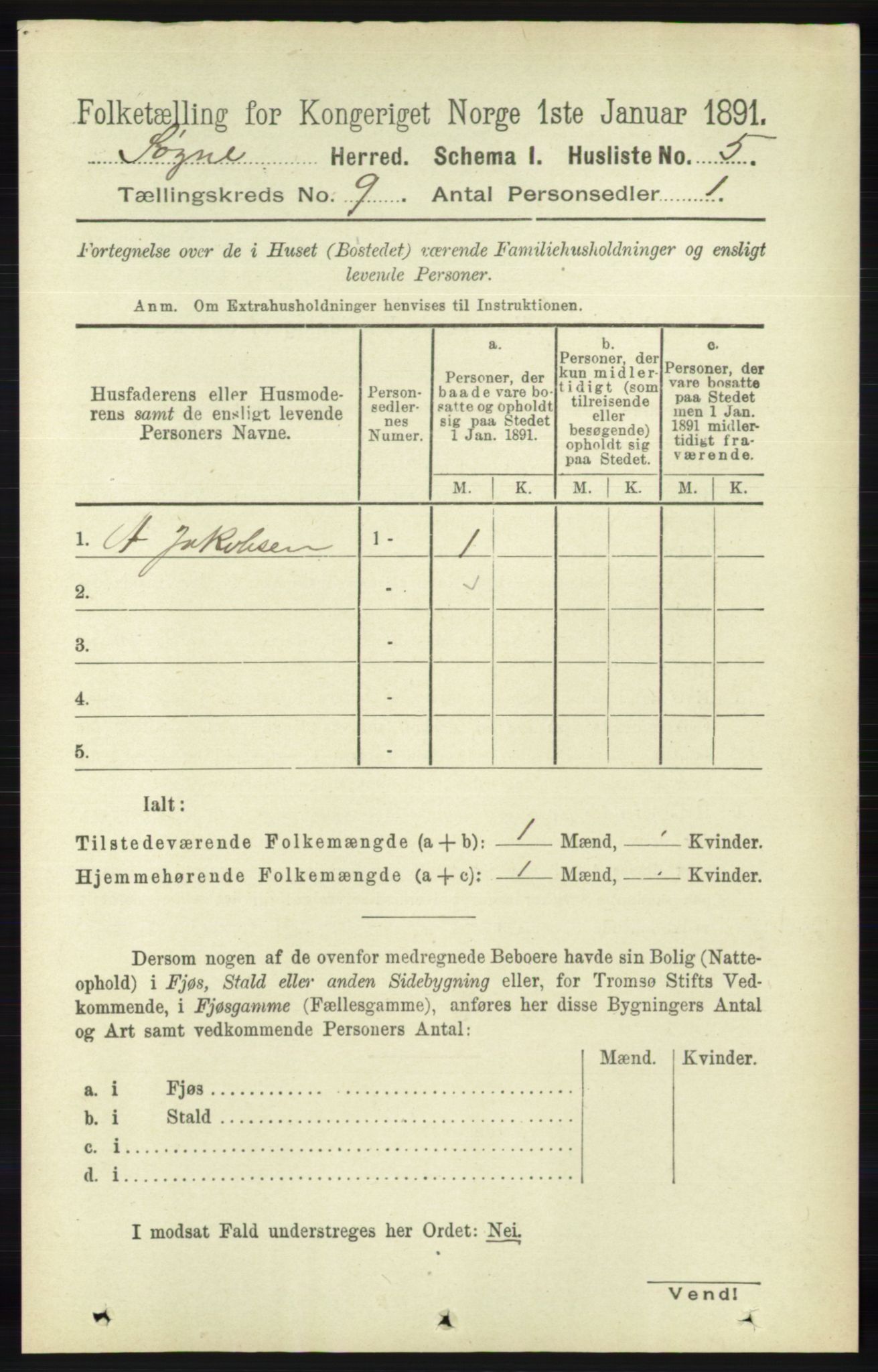 RA, 1891 census for 1018 Søgne, 1891, p. 2497