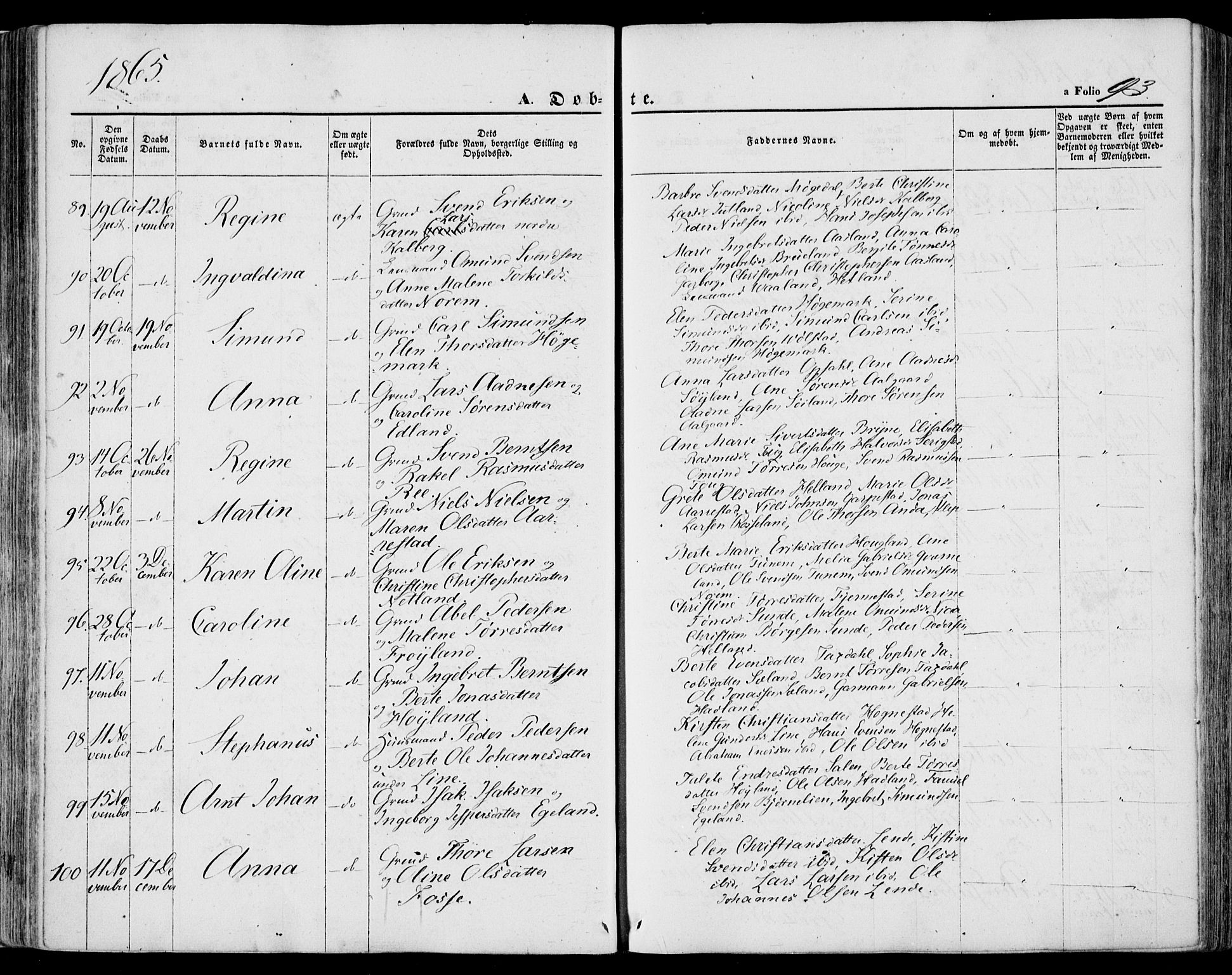 Lye sokneprestkontor, SAST/A-101794/001/30BA/L0007: Parish register (official) no. A 6, 1856-1871, p. 93
