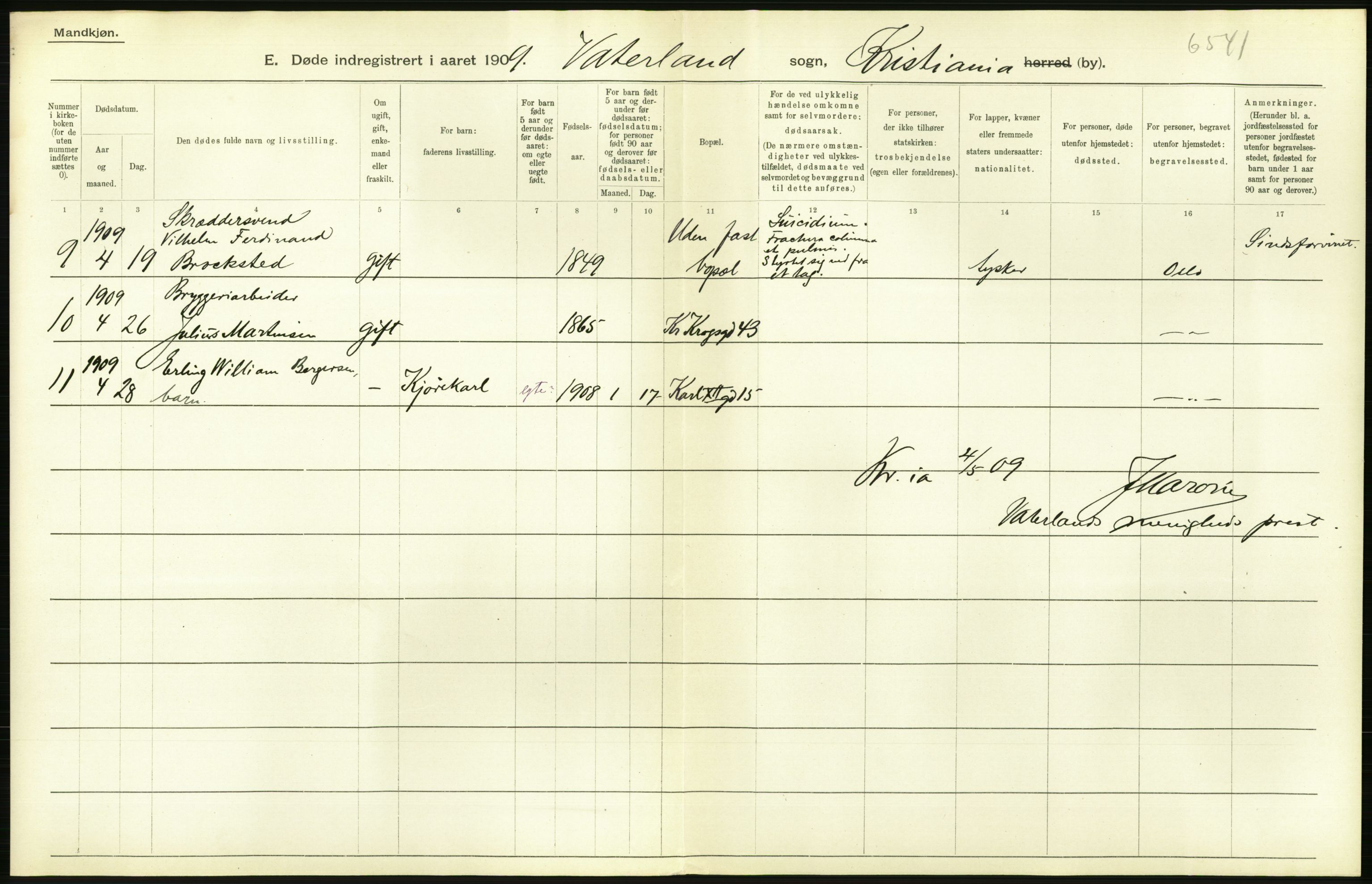 Statistisk sentralbyrå, Sosiodemografiske emner, Befolkning, AV/RA-S-2228/D/Df/Dfa/Dfag/L0010: Kristiania: Døde, dødfødte., 1909, p. 406