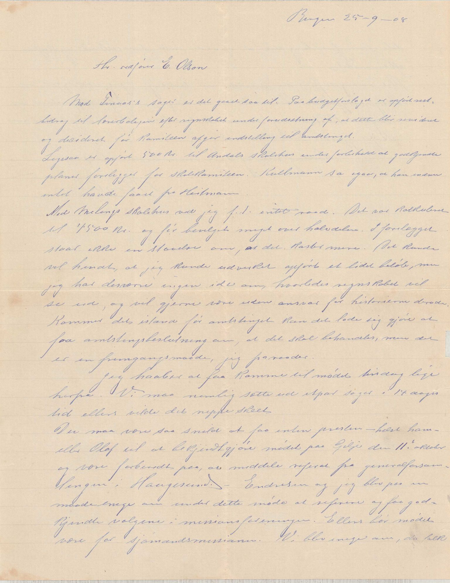 Finnaas kommune. Formannskapet, IKAH/1218a-021/D/Da/L0001/0011: Korrespondanse / saker / Kronologisk ordna korrespondanse , 1908-1912, p. 1