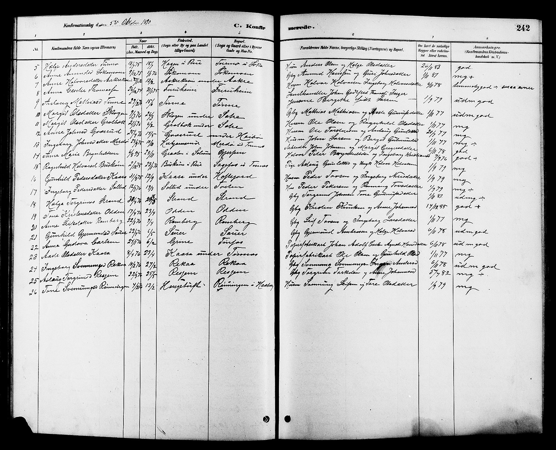Heddal kirkebøker, SAKO/A-268/G/Ga/L0002: Parish register (copy) no. I 2, 1879-1908, p. 242