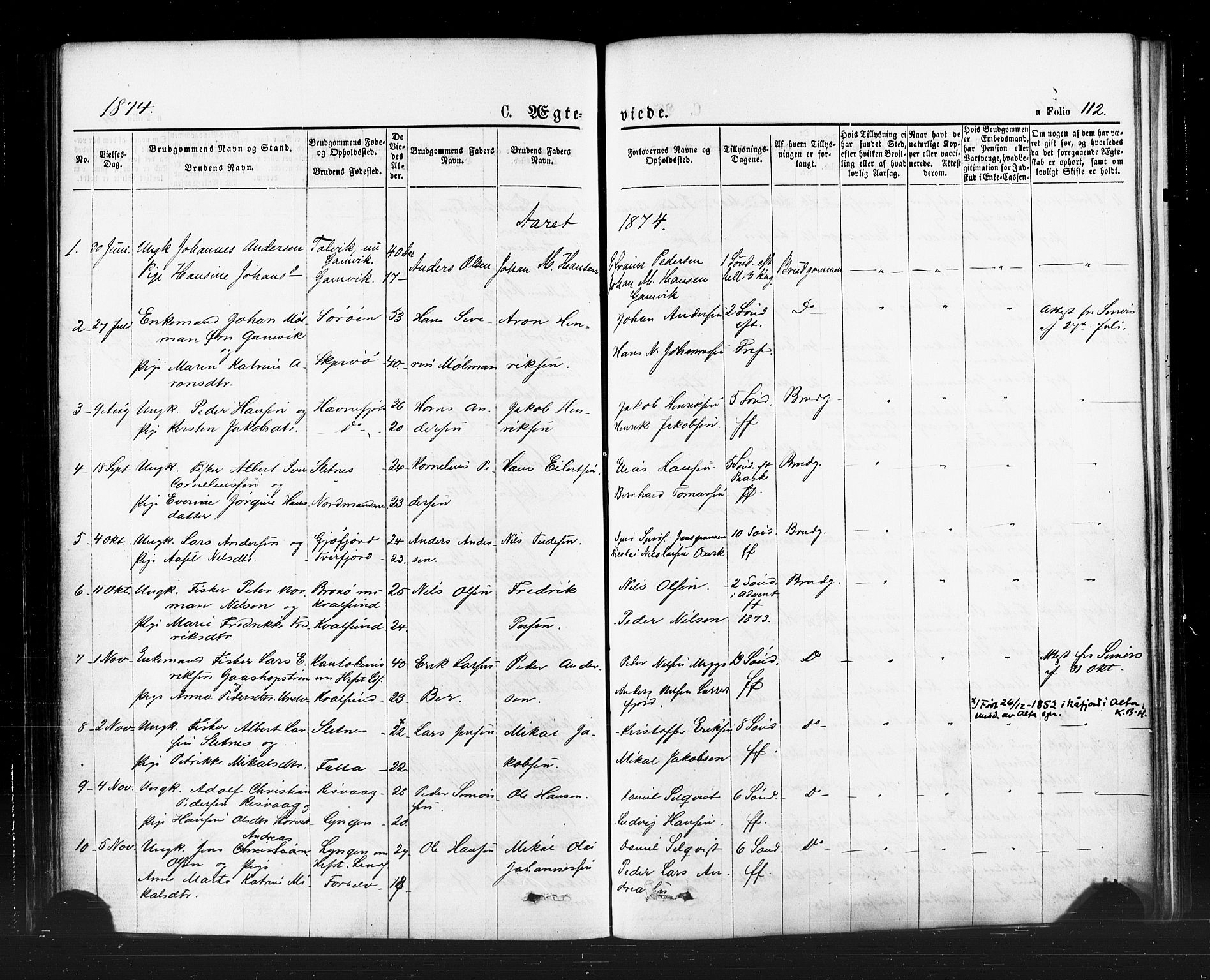 Hammerfest sokneprestkontor, SATØ/S-1347/H/Ha/L0007.kirke: Parish register (official) no. 7, 1869-1884, p. 112
