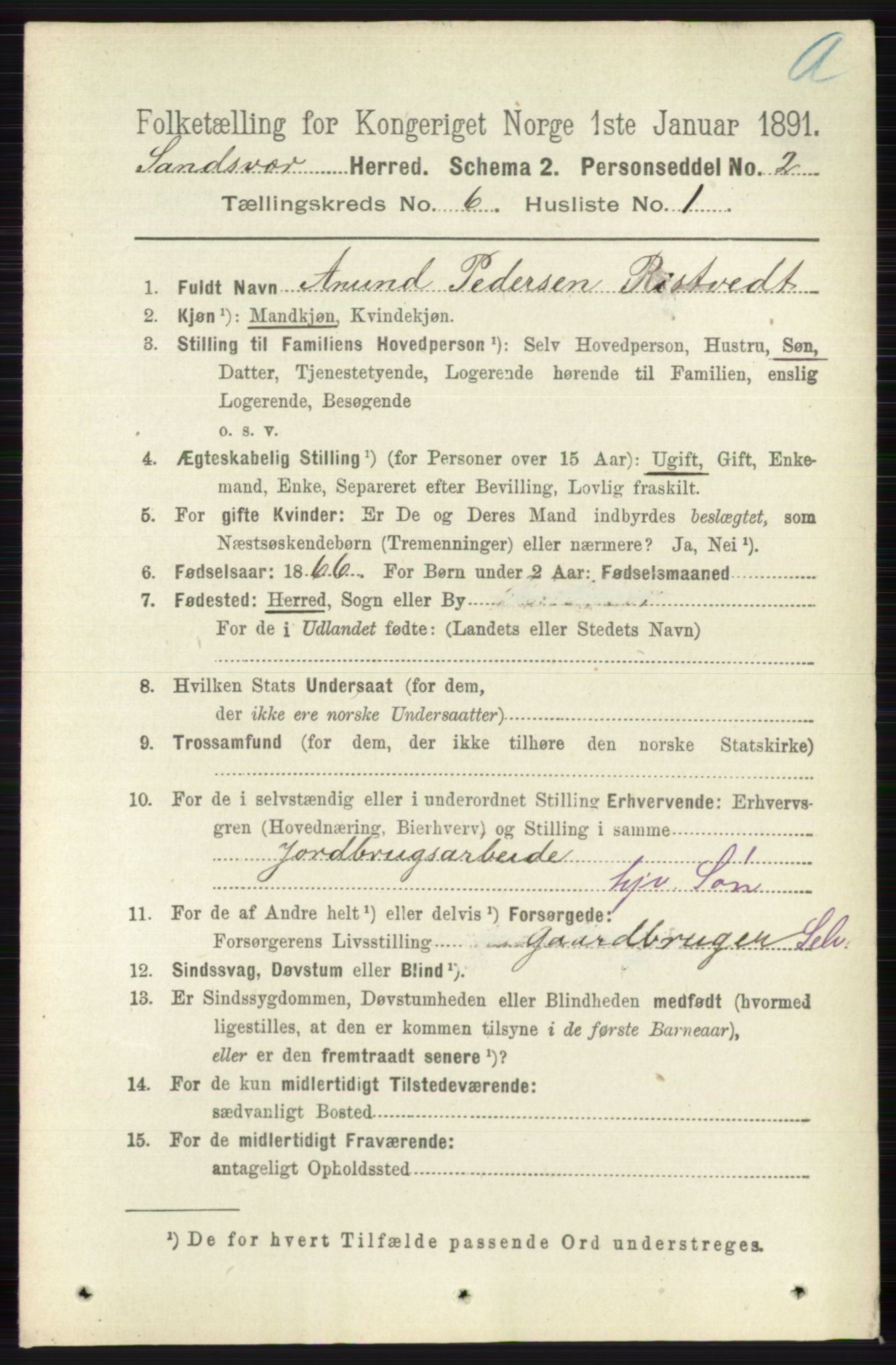 RA, 1891 census for 0629 Sandsvær, 1891, p. 3388