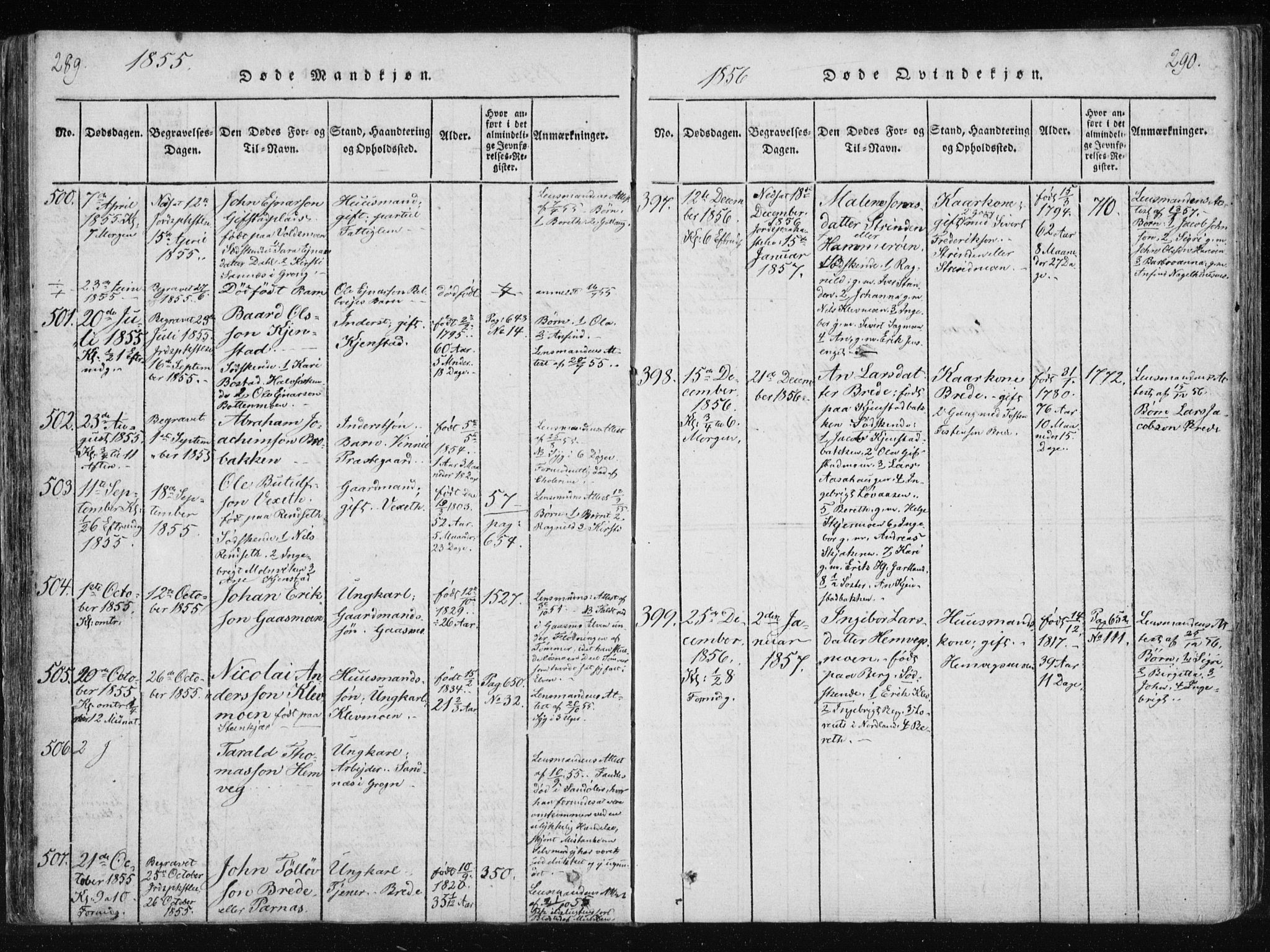 Ministerialprotokoller, klokkerbøker og fødselsregistre - Nord-Trøndelag, SAT/A-1458/749/L0469: Parish register (official) no. 749A03, 1817-1857, p. 289-290